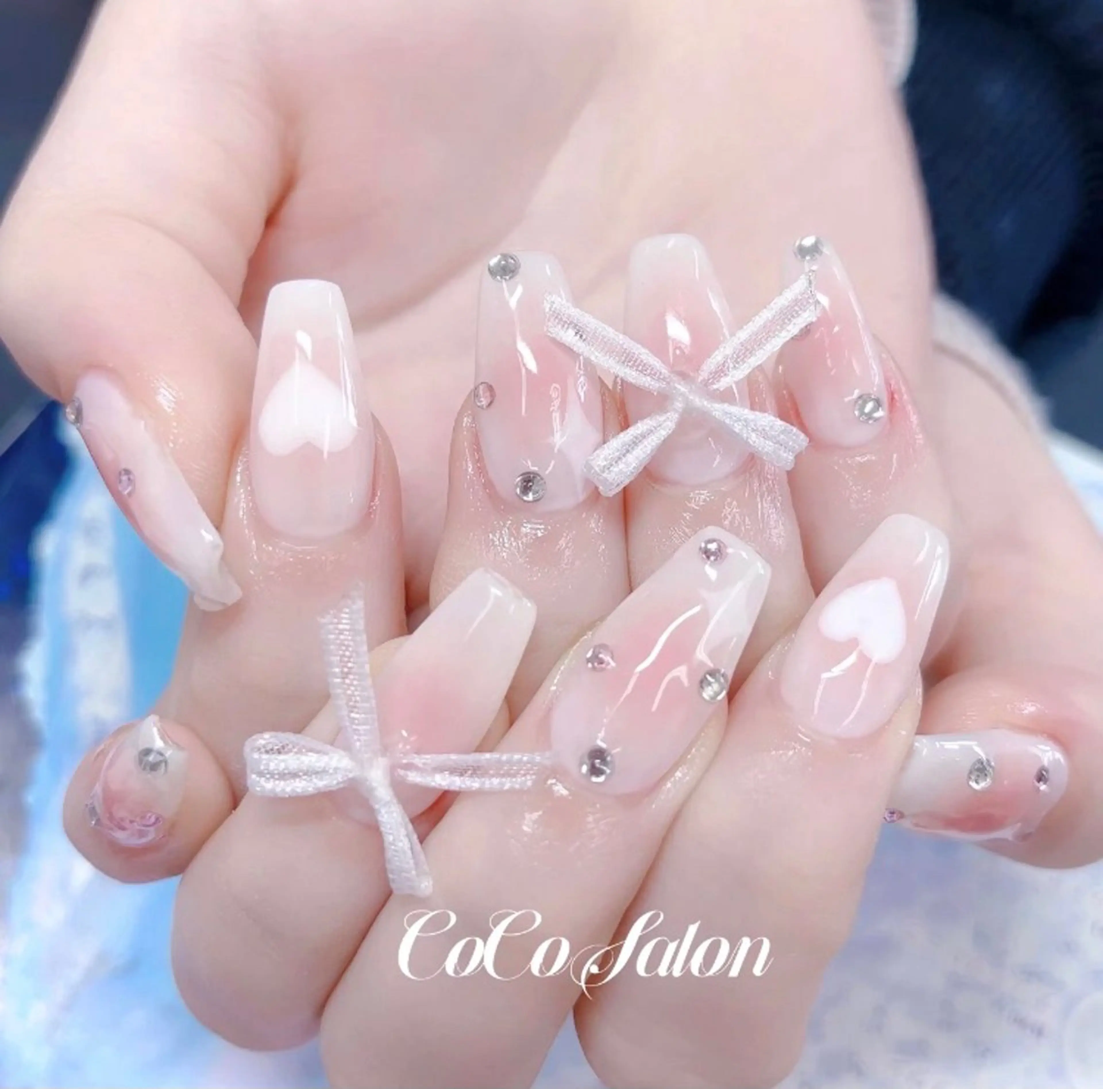 ネイル チークネイル ジェルネイル ハート 韓国ネイル リボン CoCo Salon ネイル/睫毛/脱毛のマツエク・マツパデザイン