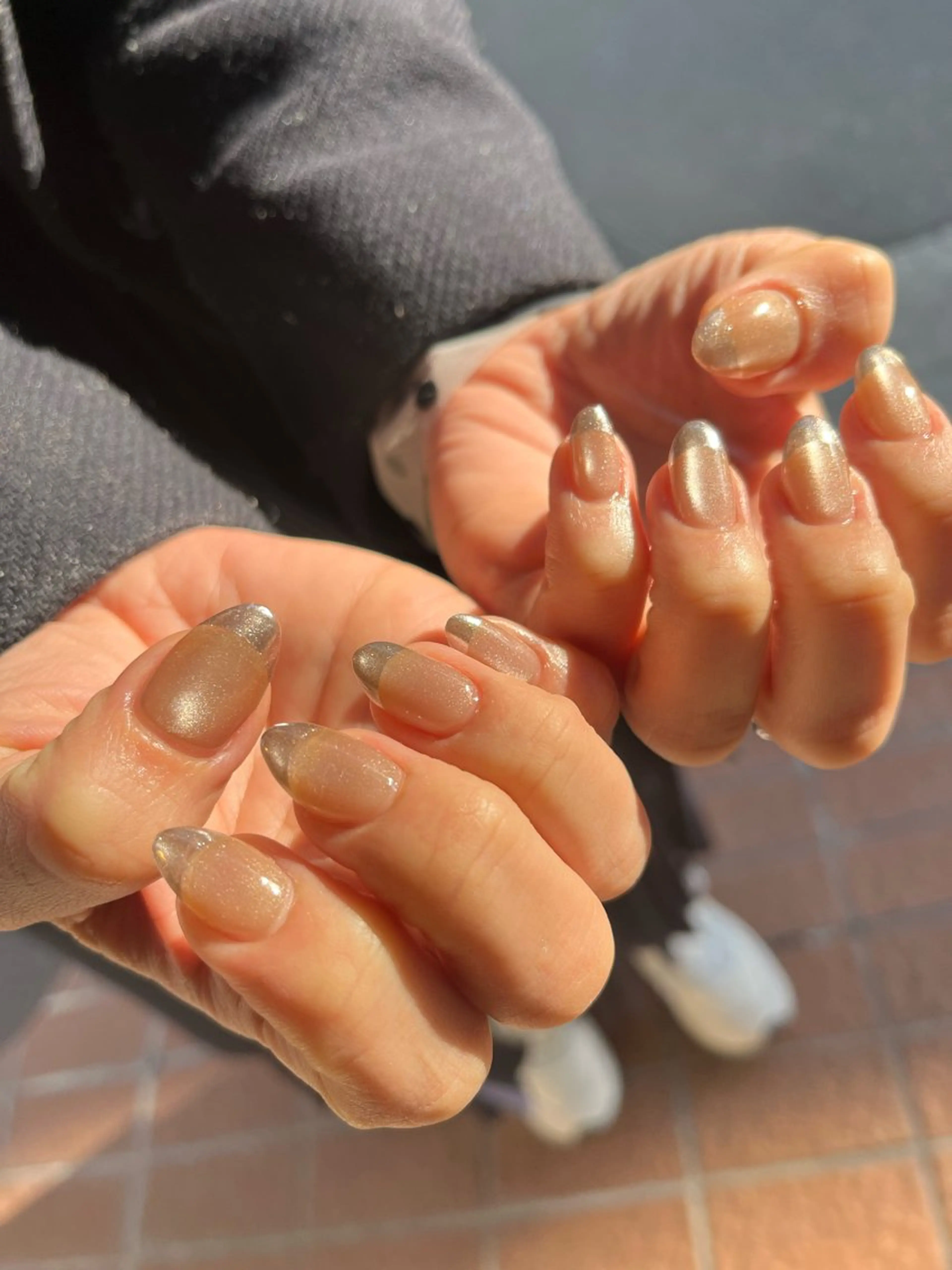 ネイル ブラウン フレンチネイル ミラーネイル シルバー ballie／小野原 なつみのネイルデザイン