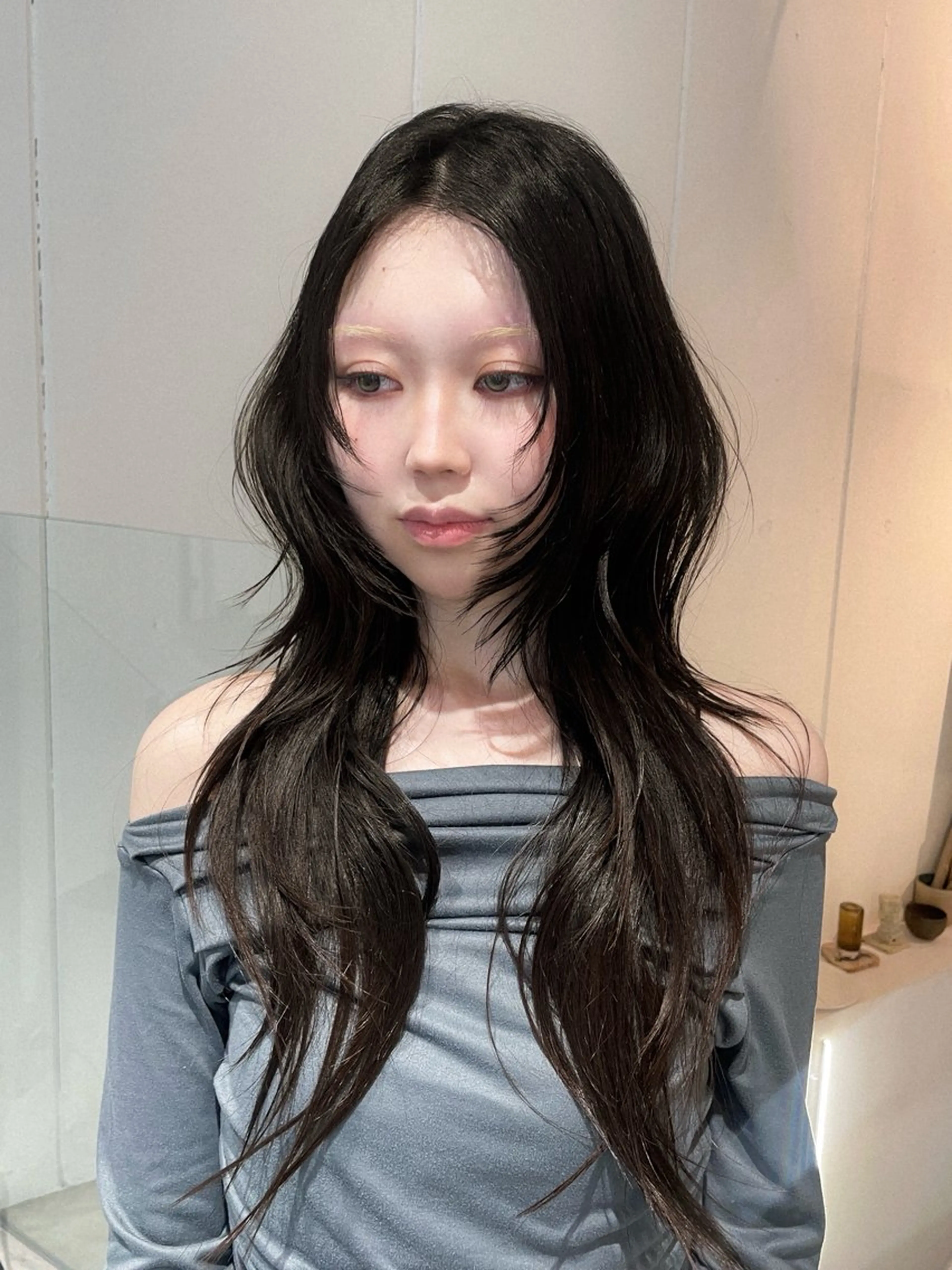 ロング カラー パーマ レイヤーカット ロング カット トリートメント ハッシュカット/ 韓国ヘア☽⋰mahoのヘアスタイル