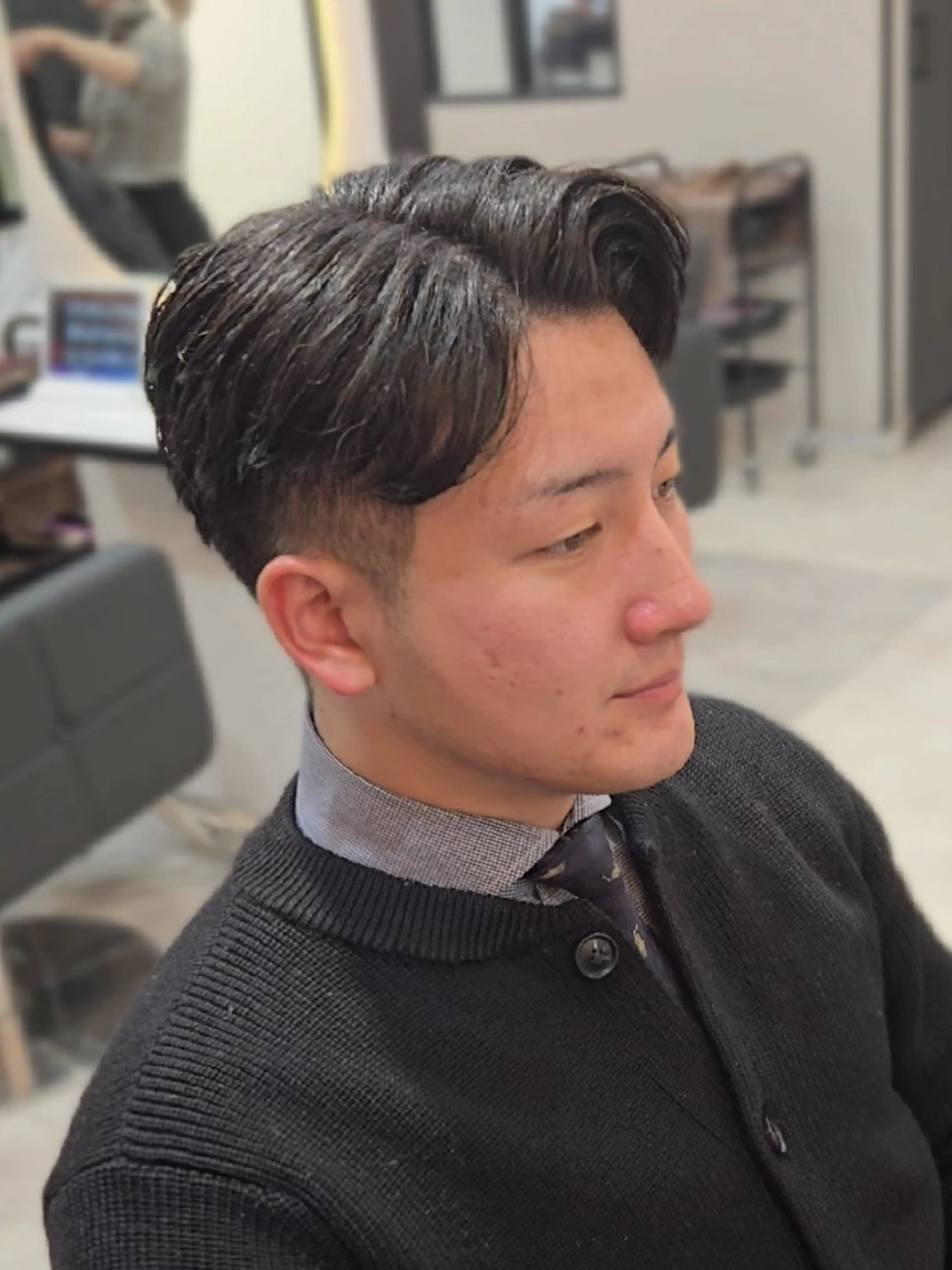 メンズ ショート フェードカット 七三 カット ヘアセット Lapis 名古屋駅前店所属・LEN名古屋/パーマ メンズ特化美容師のヘアスタイル