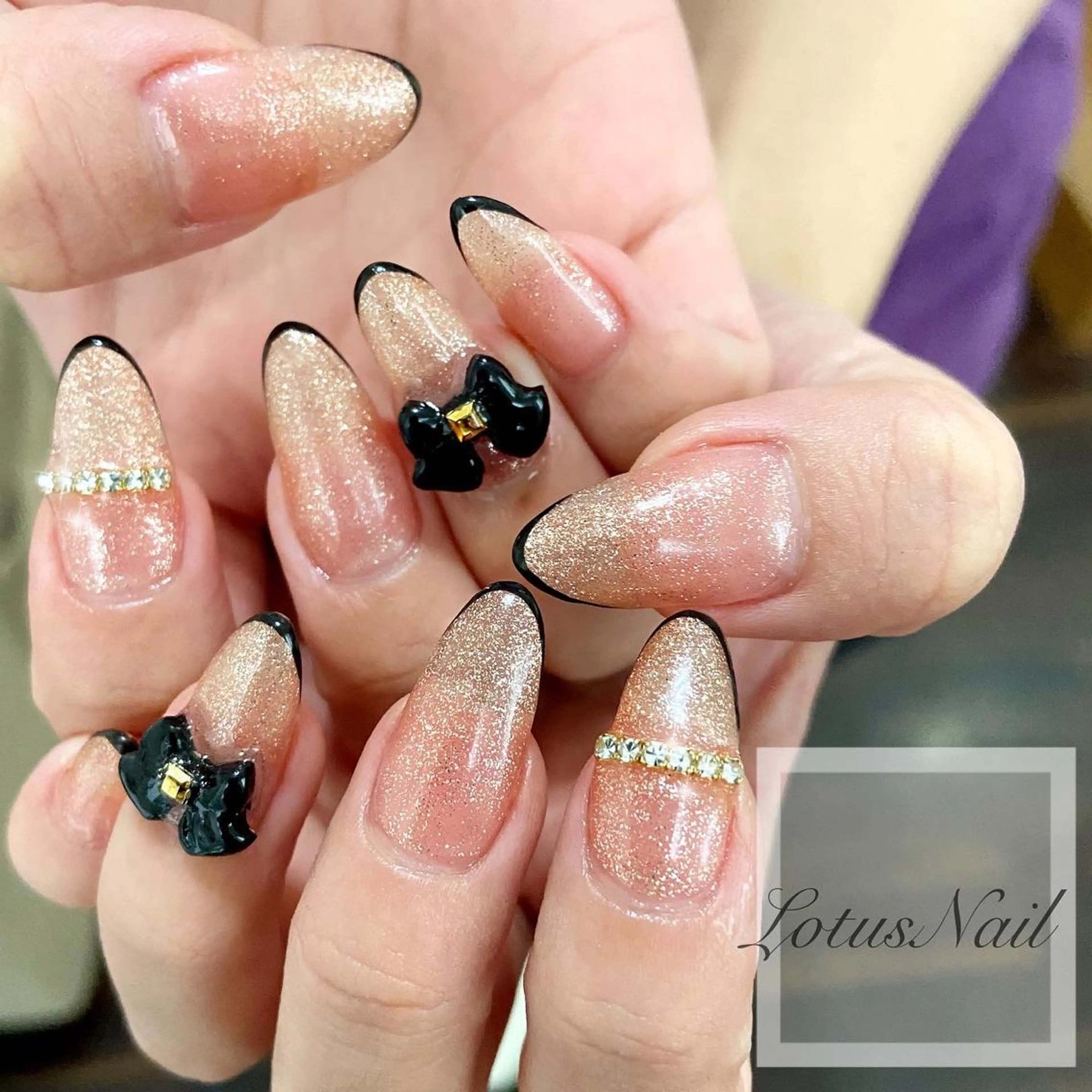 ネイル 韓国ネイル リボン ワンホンネイル ハンドネイル Lotus Nailのネイルデザイン