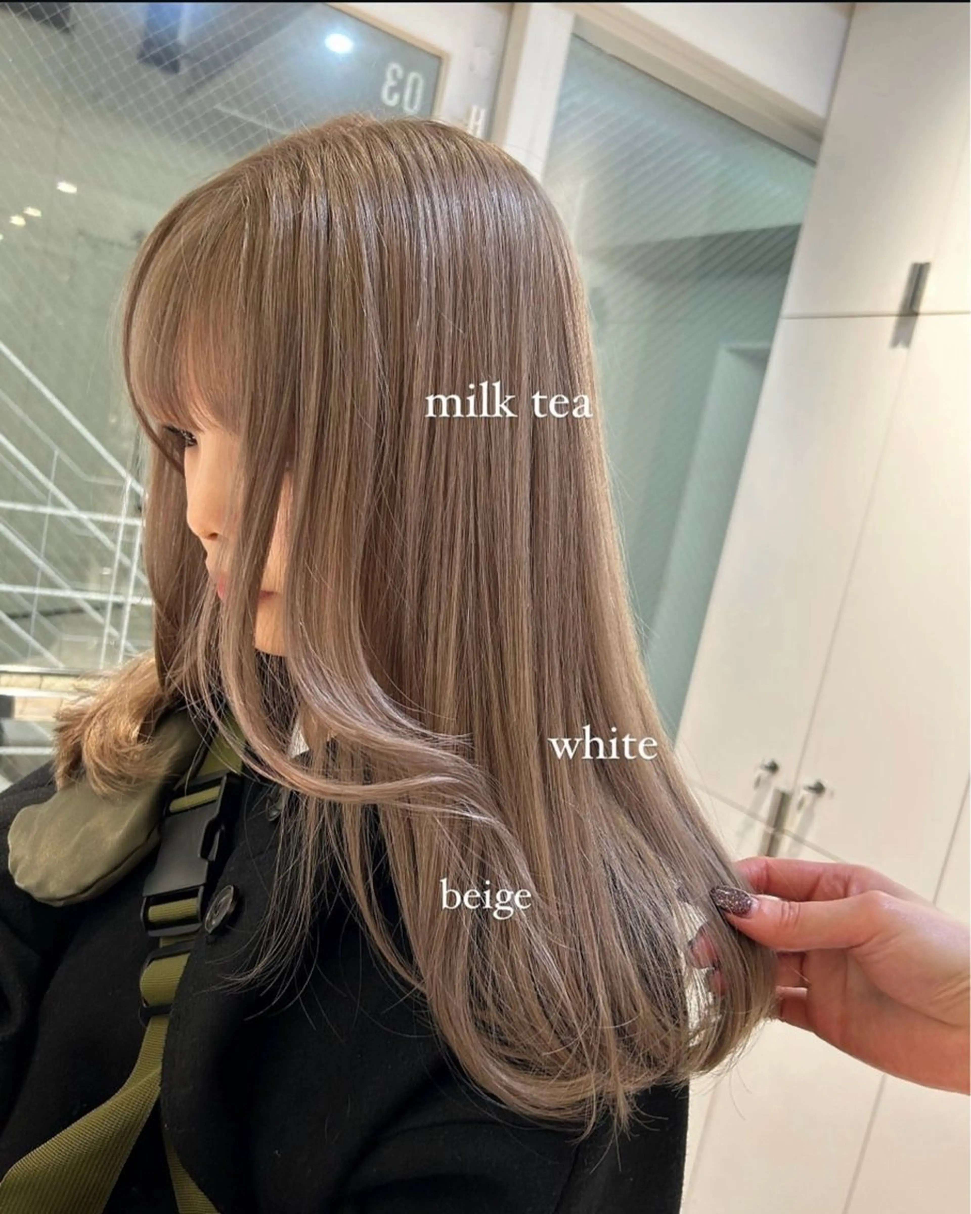 ロング カラー ヘアアレンジ ベージュカラー ミルクティーベージュ ホワイトミルクティーベージュ 《暖色/韓国レイヤー 》🇰🇷桑原ユキネのヘアスタイル