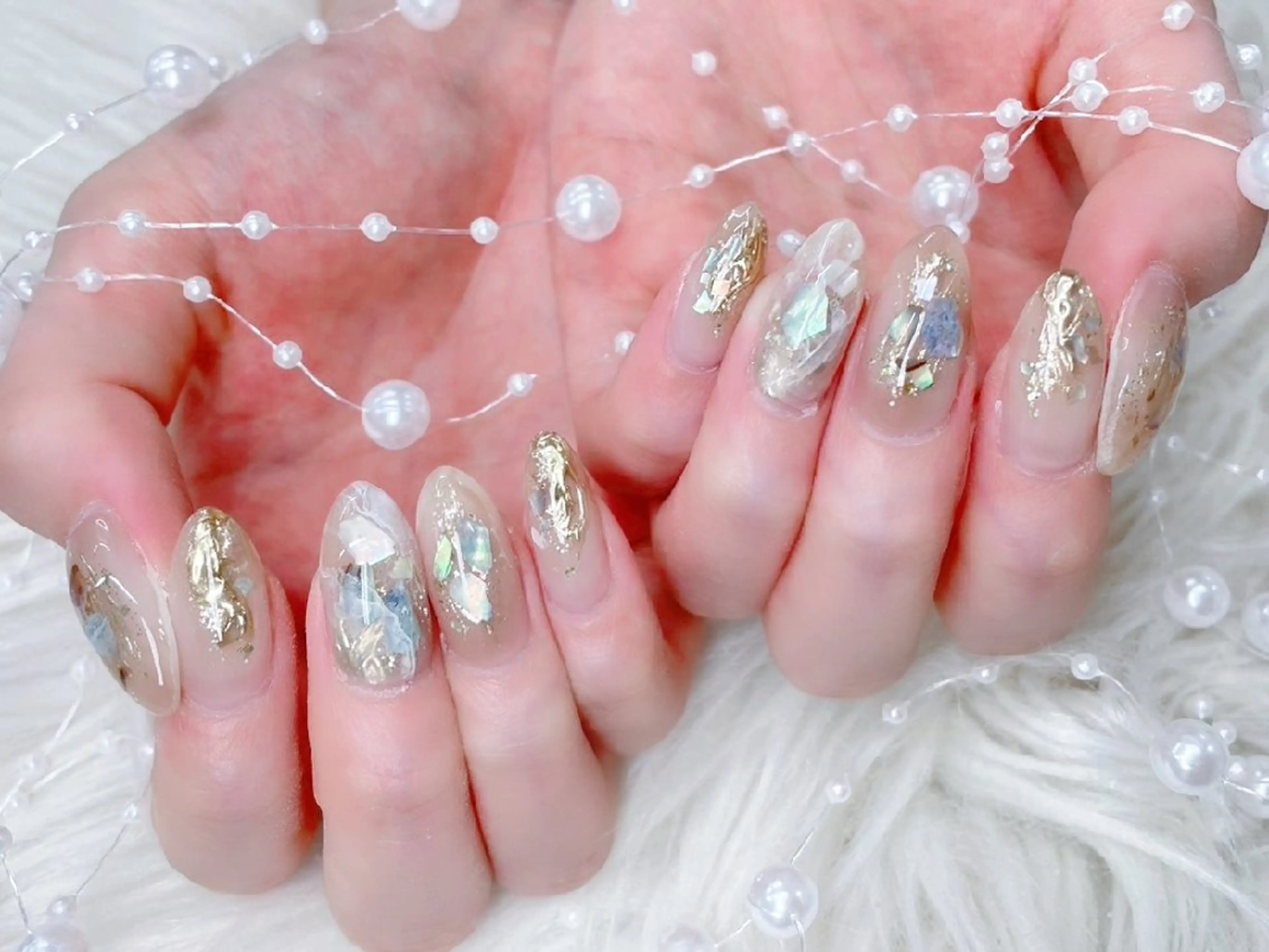 ネイル 長さ出し フラッシュネイル フレンチネイル キラキラネイル ラメ(グリッター) Chouette Nailのネイルデザイン