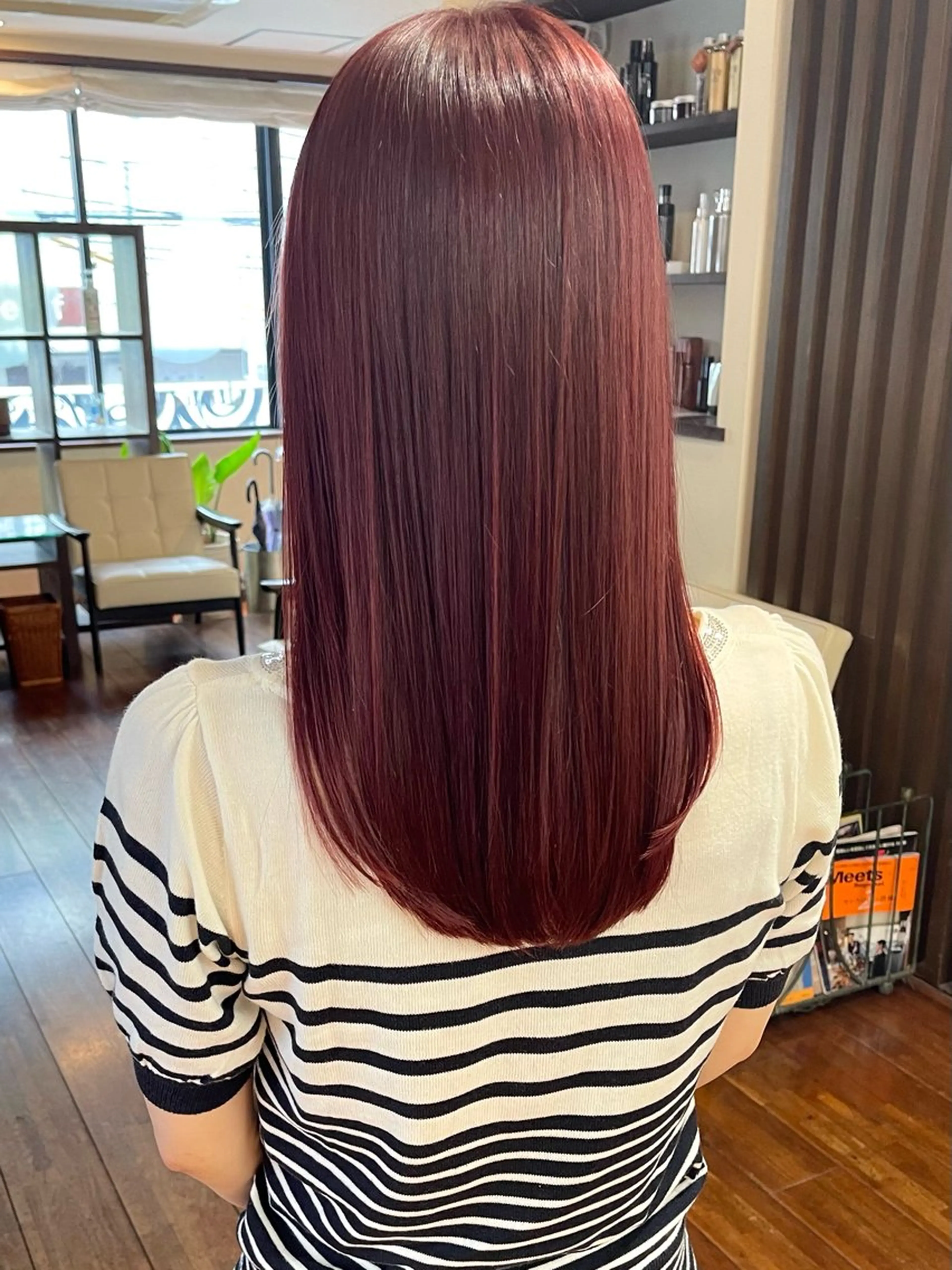 セミロング カラー ブリーチ ダブルカラー ブリーチなしカラー レッドカラー ヘアカラー トリートメント 髪質改善ｶﾗｰ ｹｱﾌﾞﾘｰﾁ/ﾀﾑのヘアスタイル