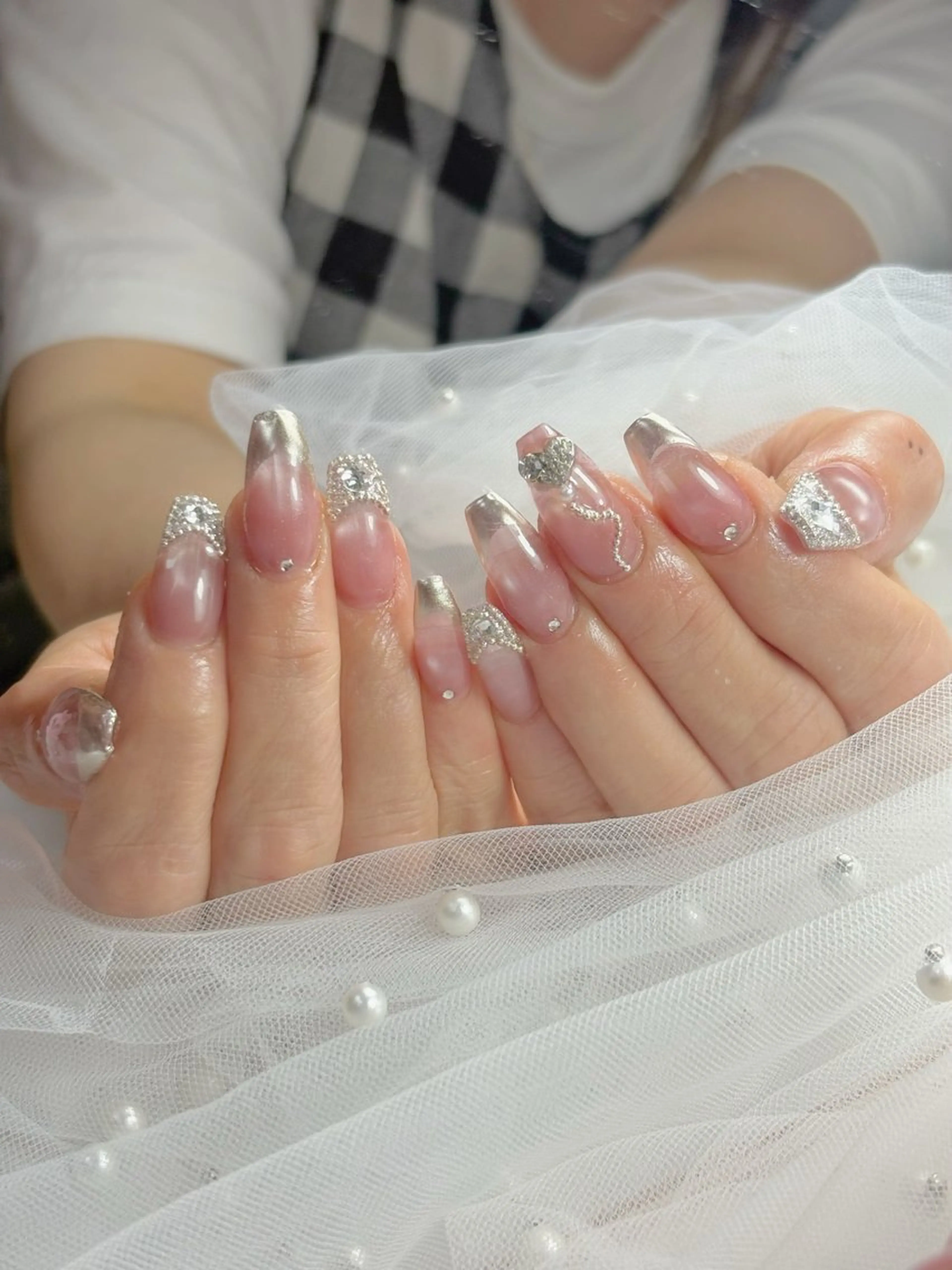 ワンホンネイル♡長さだし/パーツ/オフ込みの写真