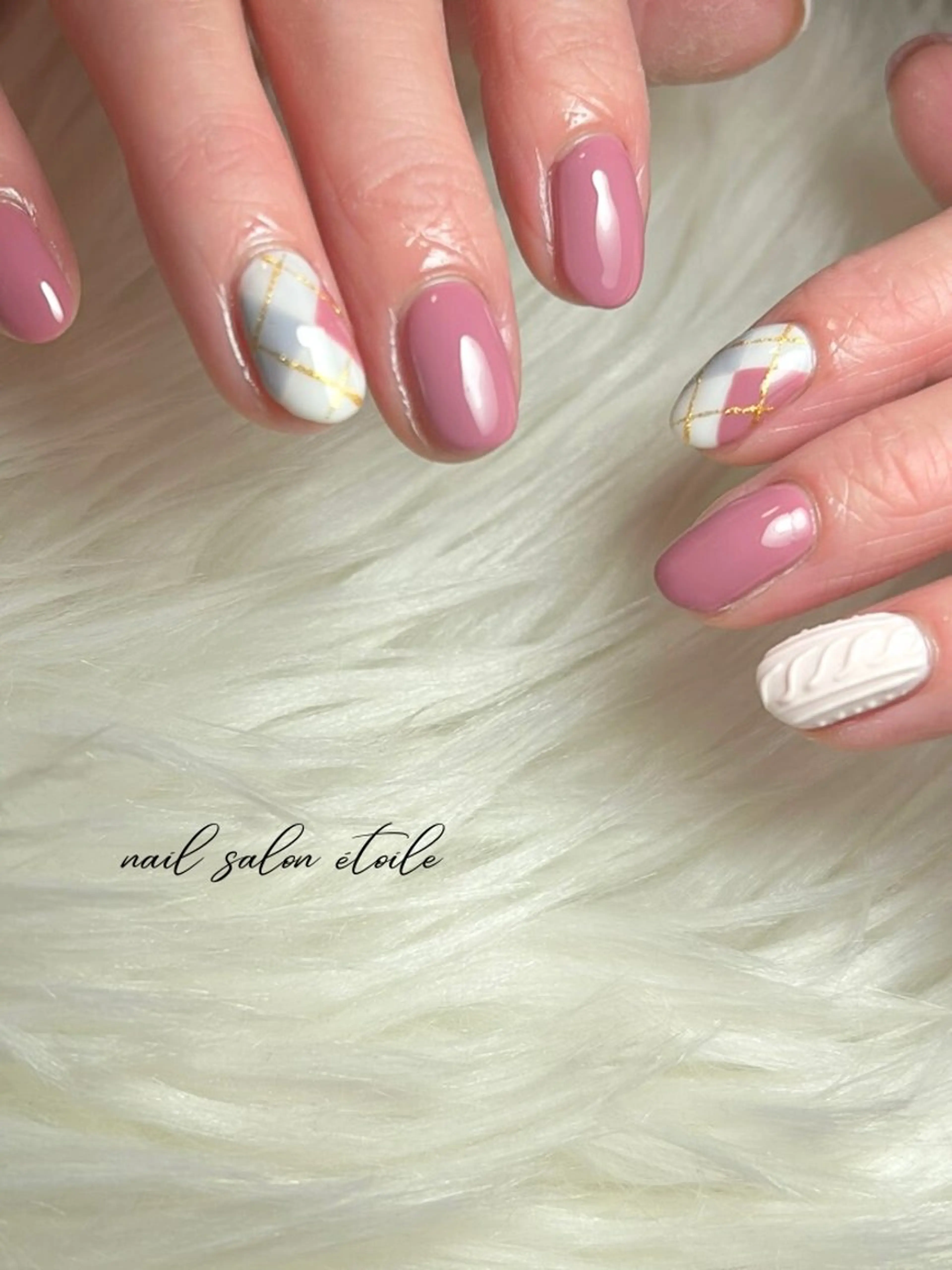 ネイル アートネイル ピンク 冬ネイル ハンドネイル nail salon étoileのネイルデザイン