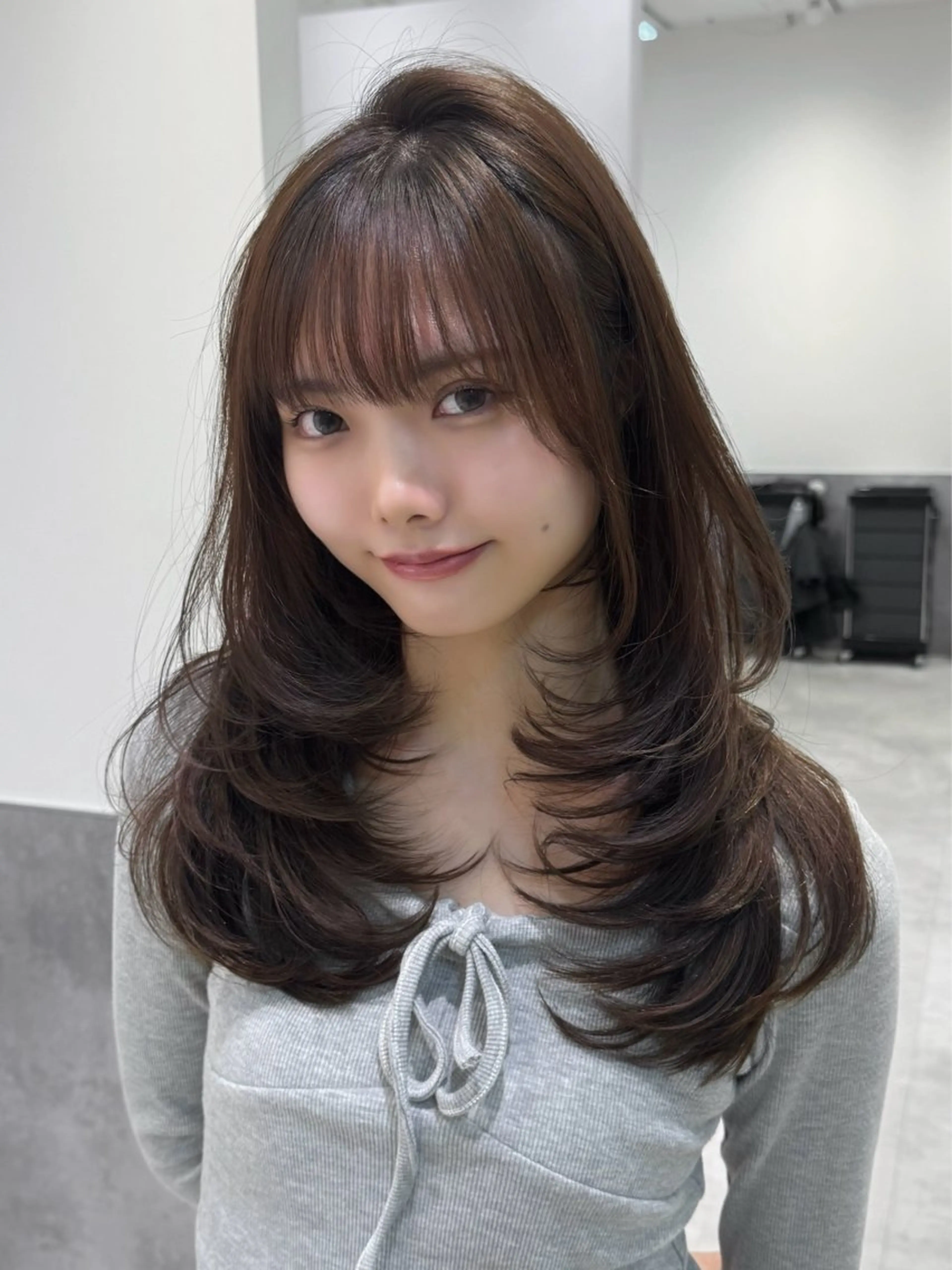 セミロング レイヤーカット カット ヘアカラー トリートメント GO TODAY 原宿Verno店所属・韓国風レイヤー/顔周 り×透明感/きょうのヘアスタイル