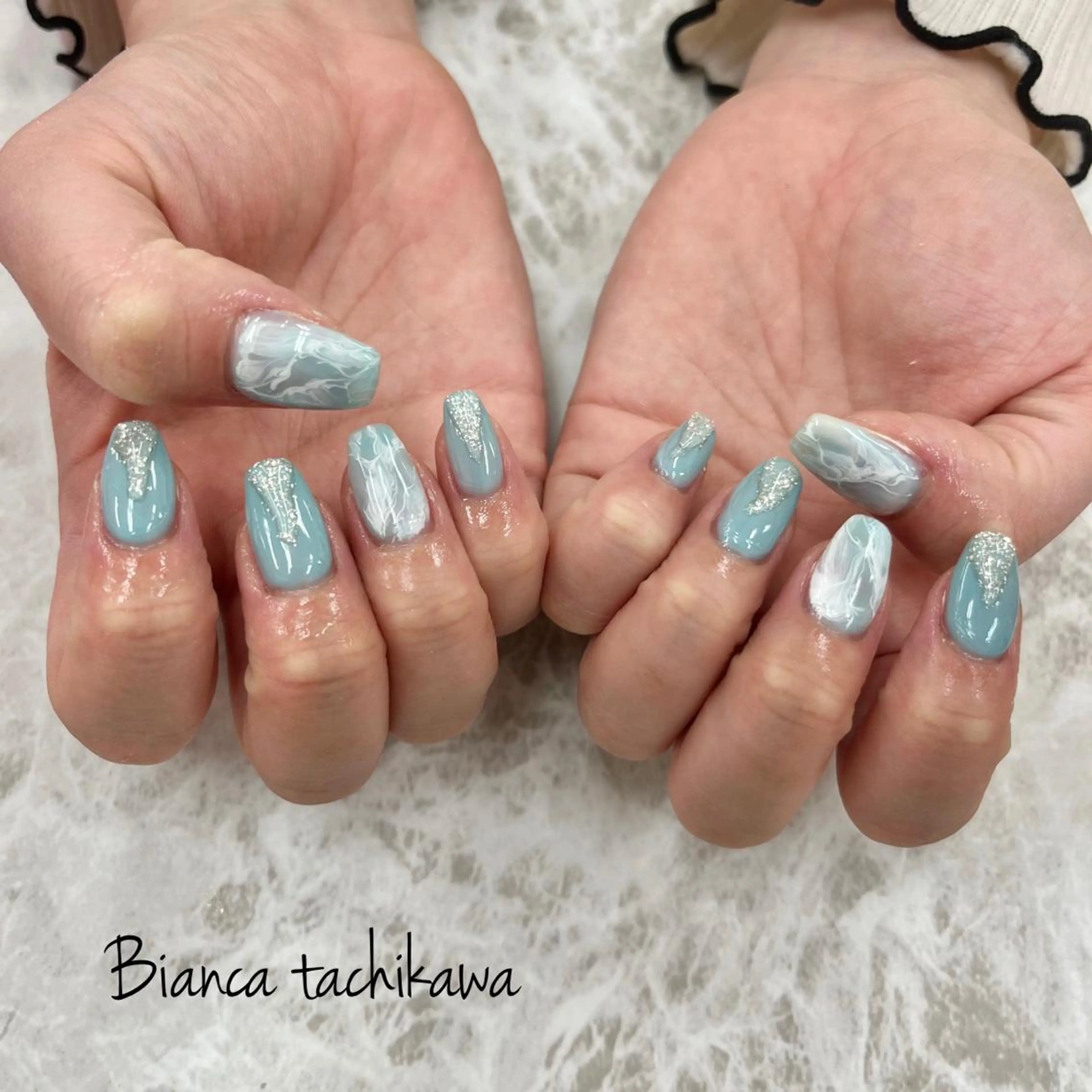 ネイル ブルー ニュアンスネイル 春ネイル ハンドネイル Bianca☁国分寺 🤍店長/黒木愛美のネイルデザイン