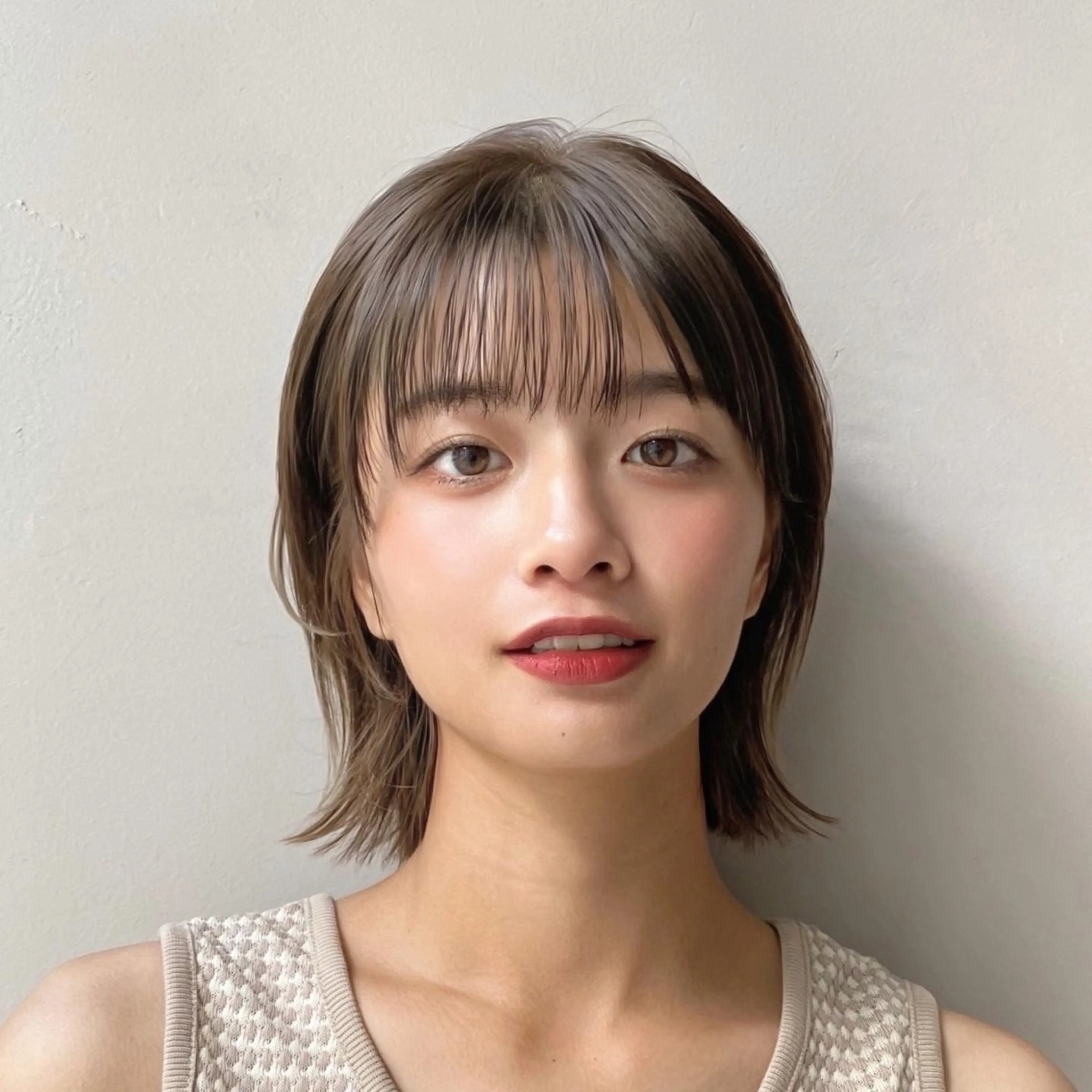 ミディアム 切りっぱなしボブ ボブレイヤー ボブ レイヤーカット カット ヘアカラー 栗原 瑞稀のヘアスタイル