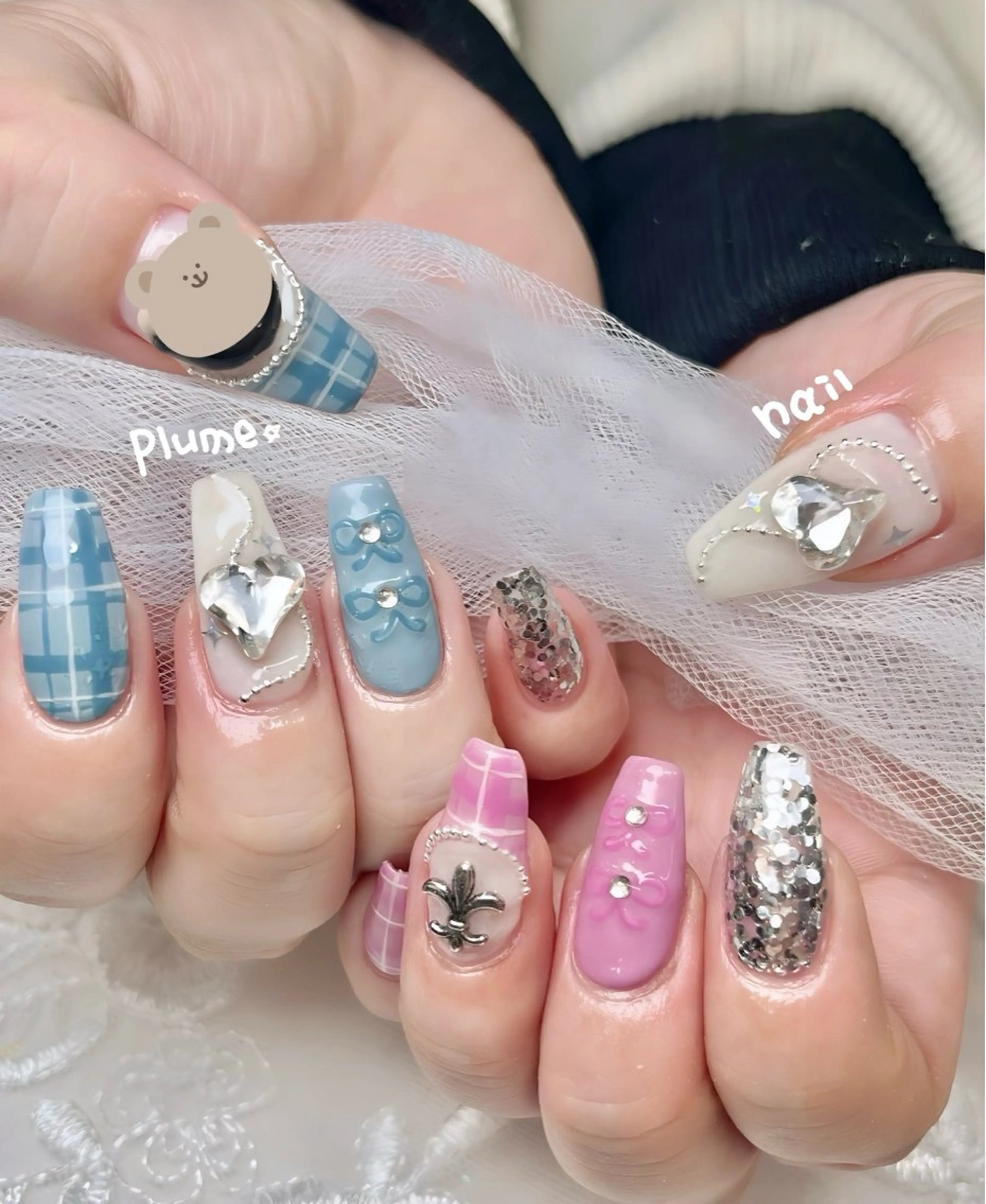 ネイル アートネイル ハート 韓国ネイル リボン plume nail ☆韓国ネイルのネイルデザイン