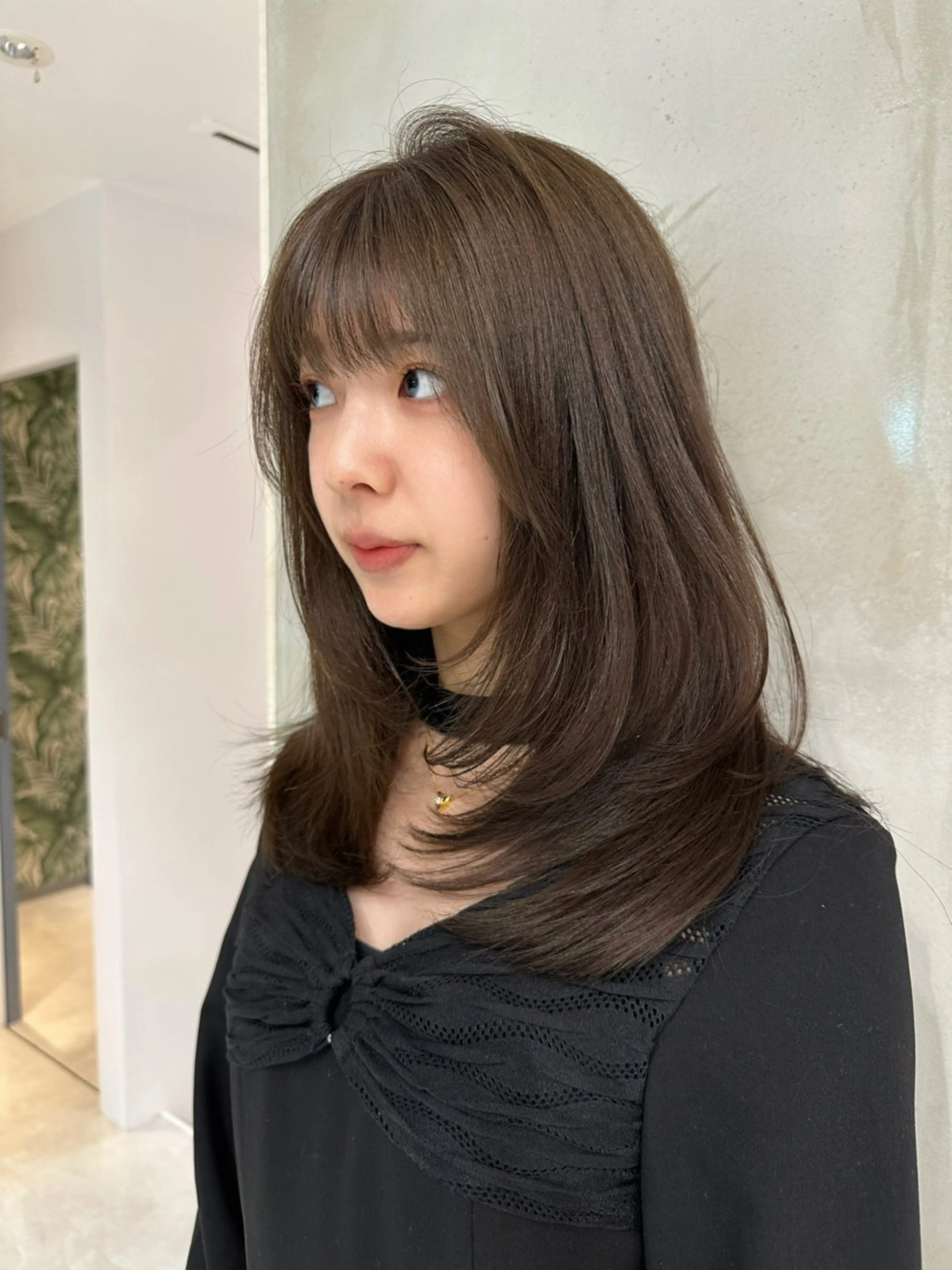 ミディアム カット ヘアカラー トリートメント 韓国ヘア🇰🇷 透明感カラー🩶のヘアスタイル