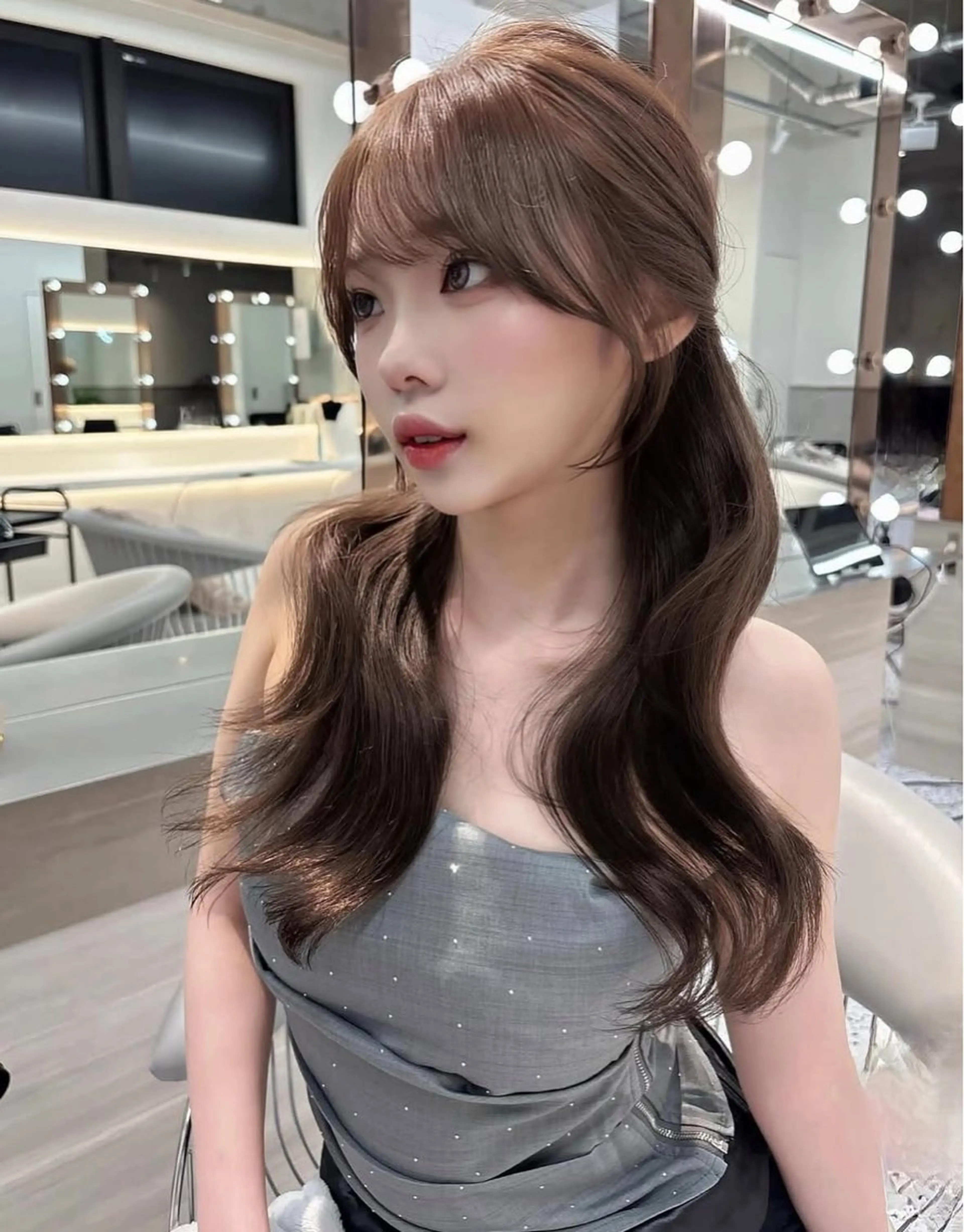 ミディアム ヘアカラー rina／ベージュ ワンホン/韓国ヘアのヘアスタイル