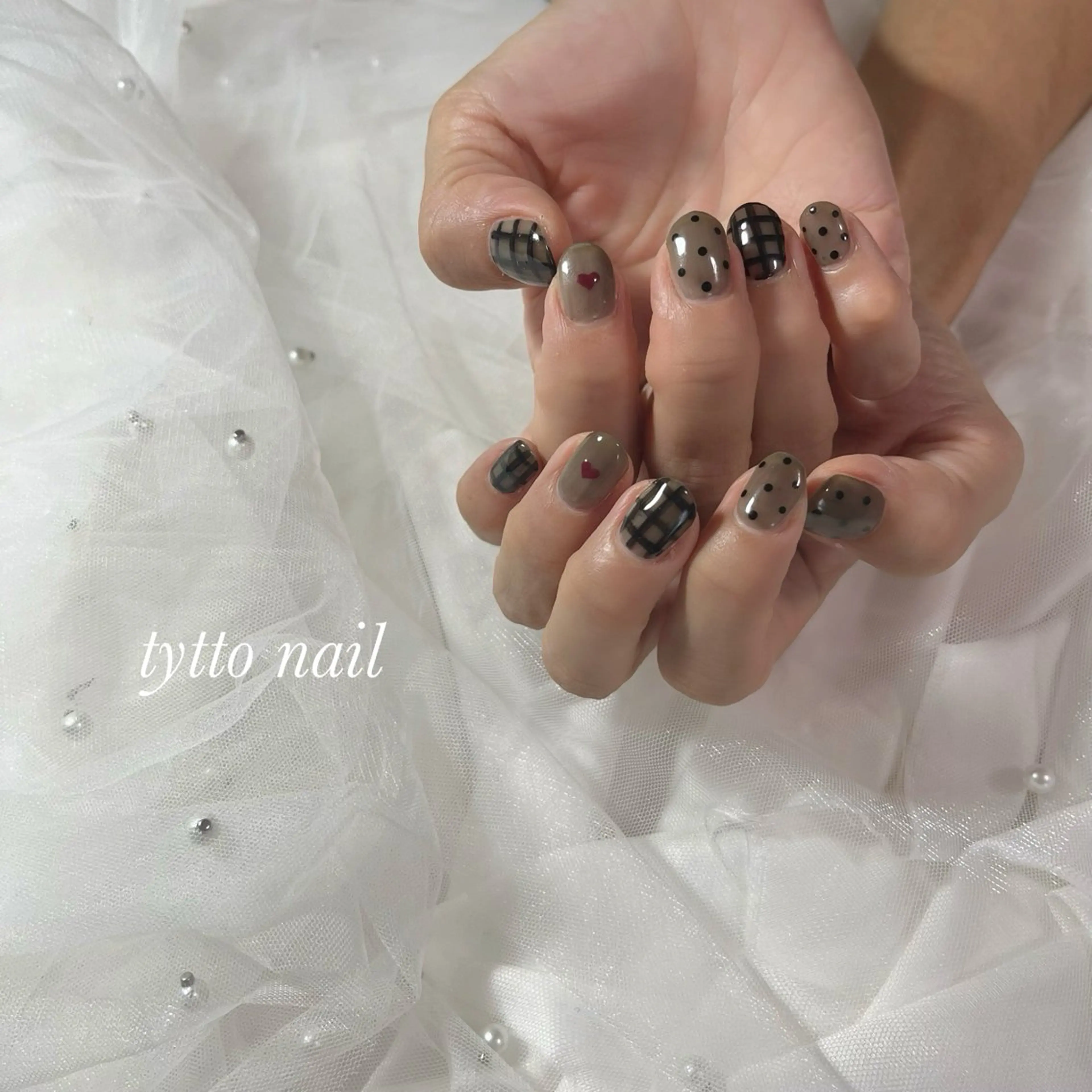 ネイル ドット フレンチネイル ガーリー ハート 韓国ネイル ハンドネイル tytto nail ❤︎‪‪eri‪‪のネイルデザイン