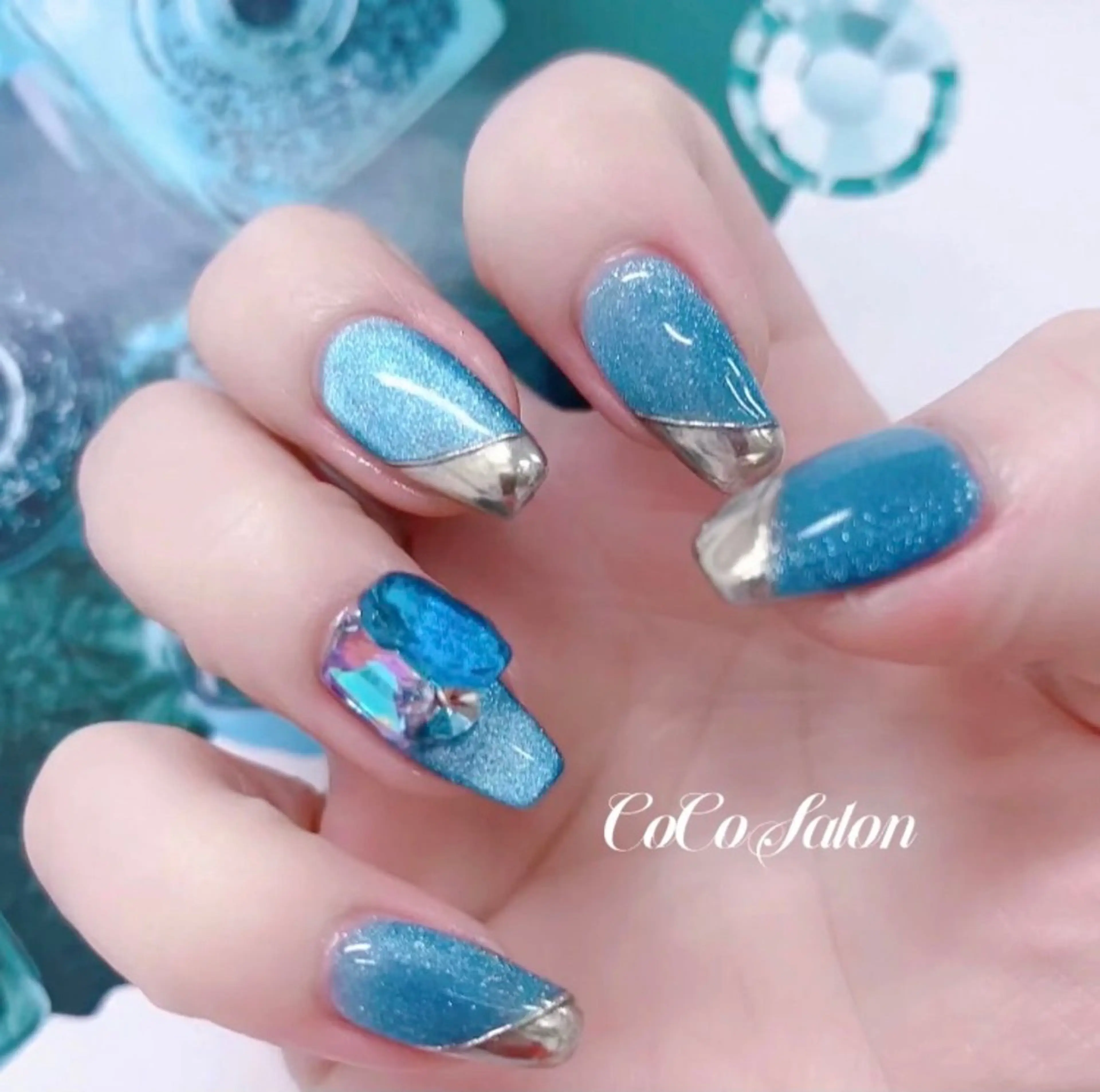 ネイル ブルー ジェルネイル キラキラネイル マグネットネイル ニュアンスネイル CoCo Salon ネイル/睫毛/脱毛のネイルデザイン