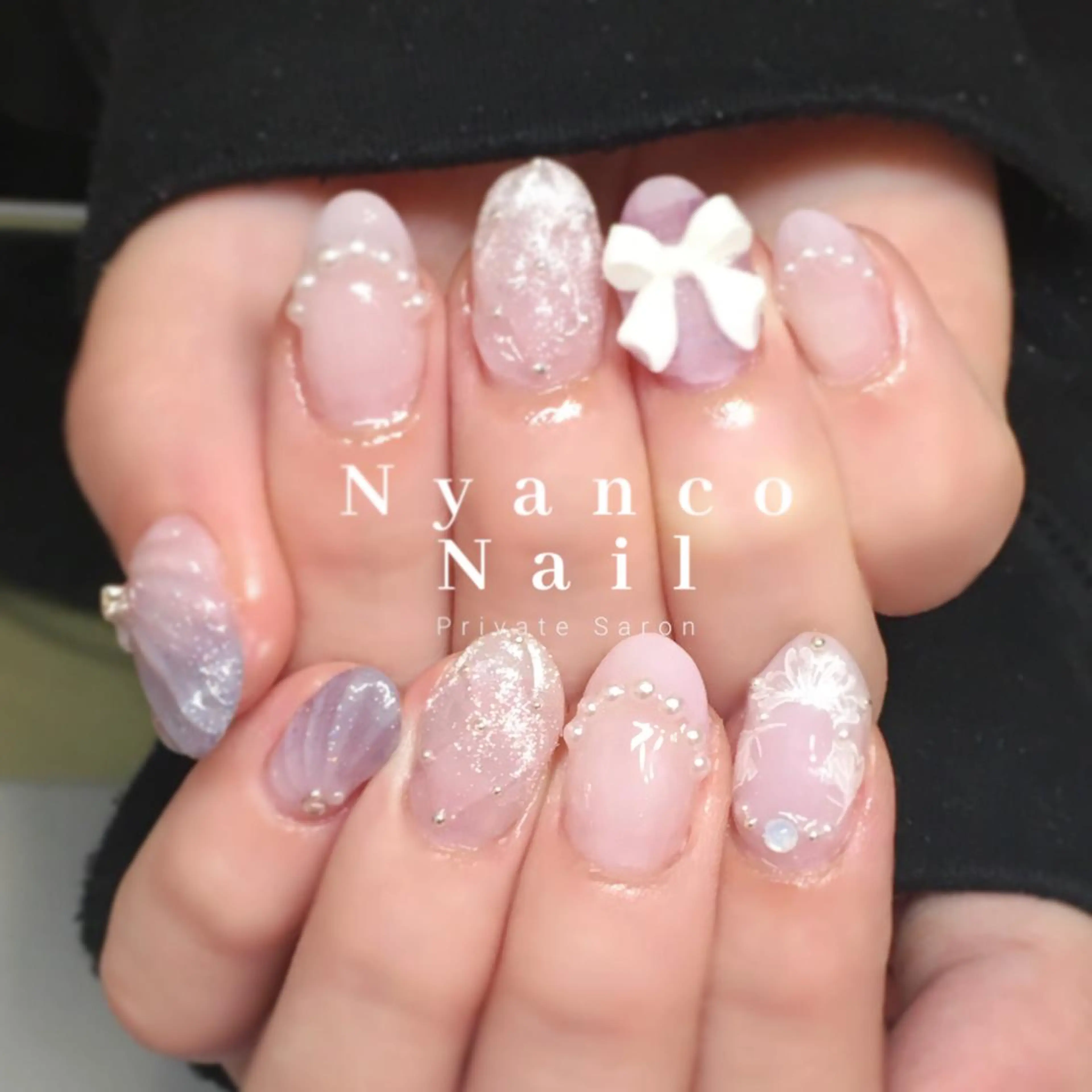 ネイル ジェルネイル 卒業式 リボン Nyanco Nailのネイルデザイン