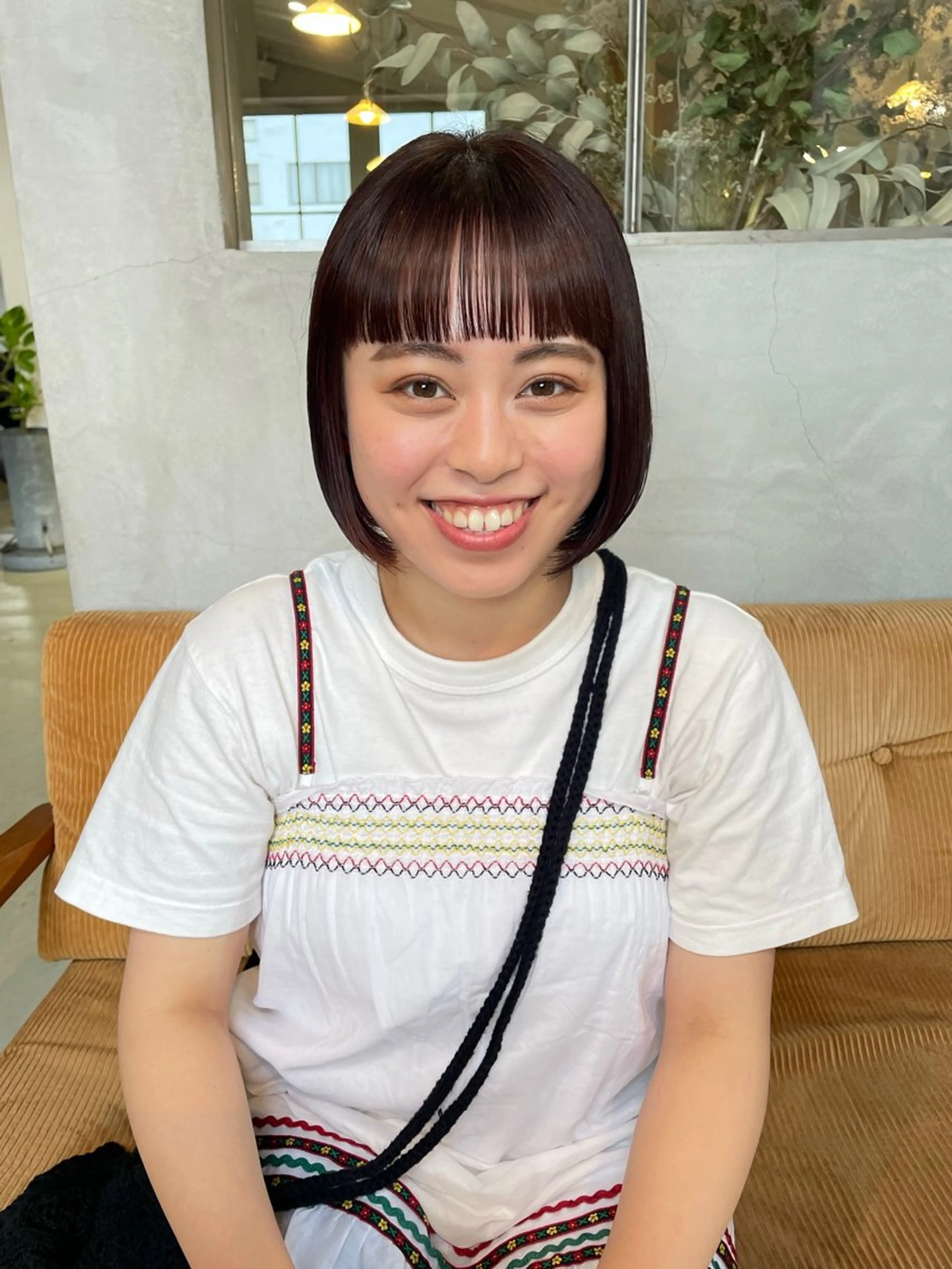 ミディアム カラー ブラウンカラー オレンジ オレンジブラウン ボブ カット ヘアカラー トリートメント 石田 まいやのヘアスタイル