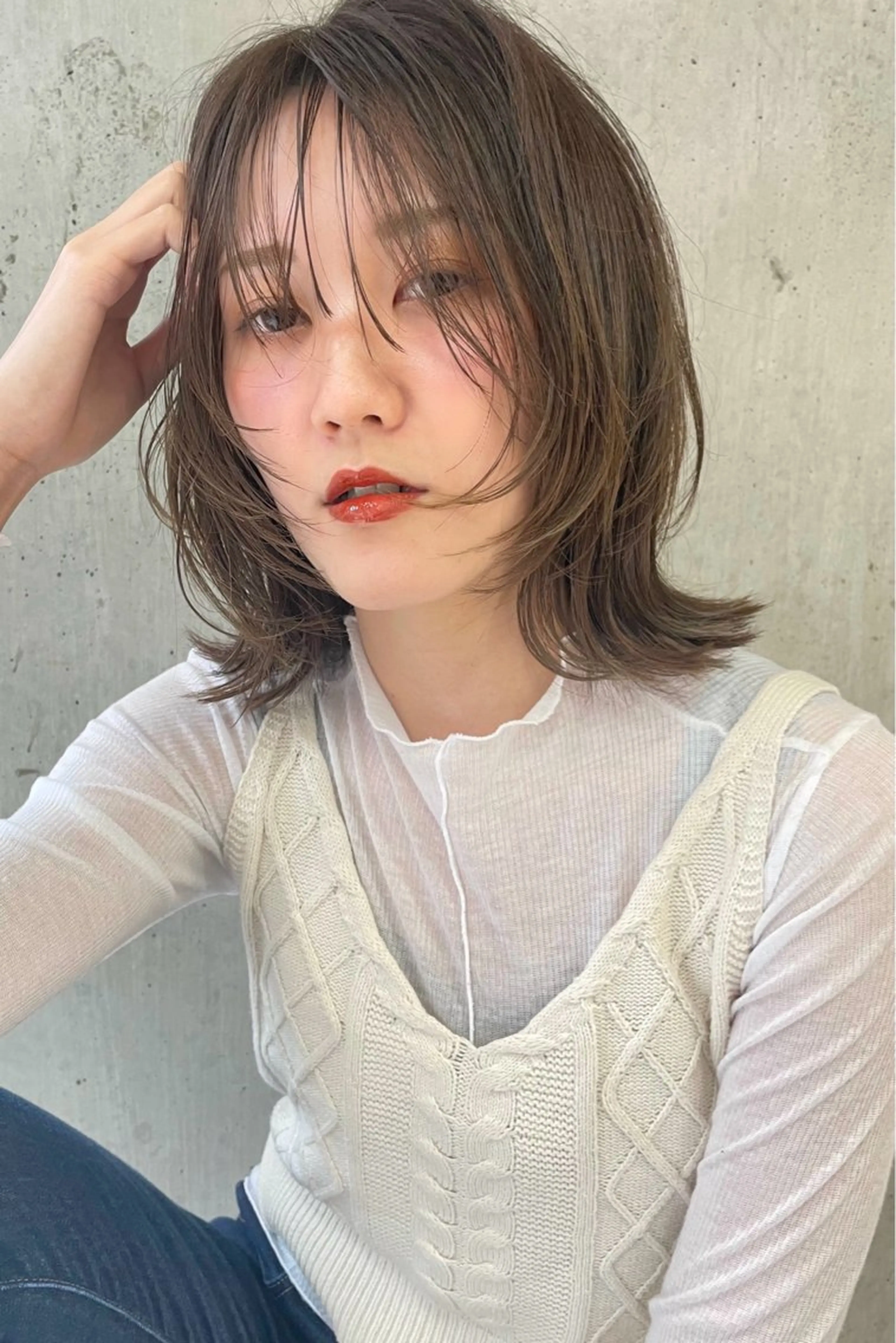 ミディアム カラー 透明感カラー カット ヘアカラー トリートメント LadA AIのヘアスタイル