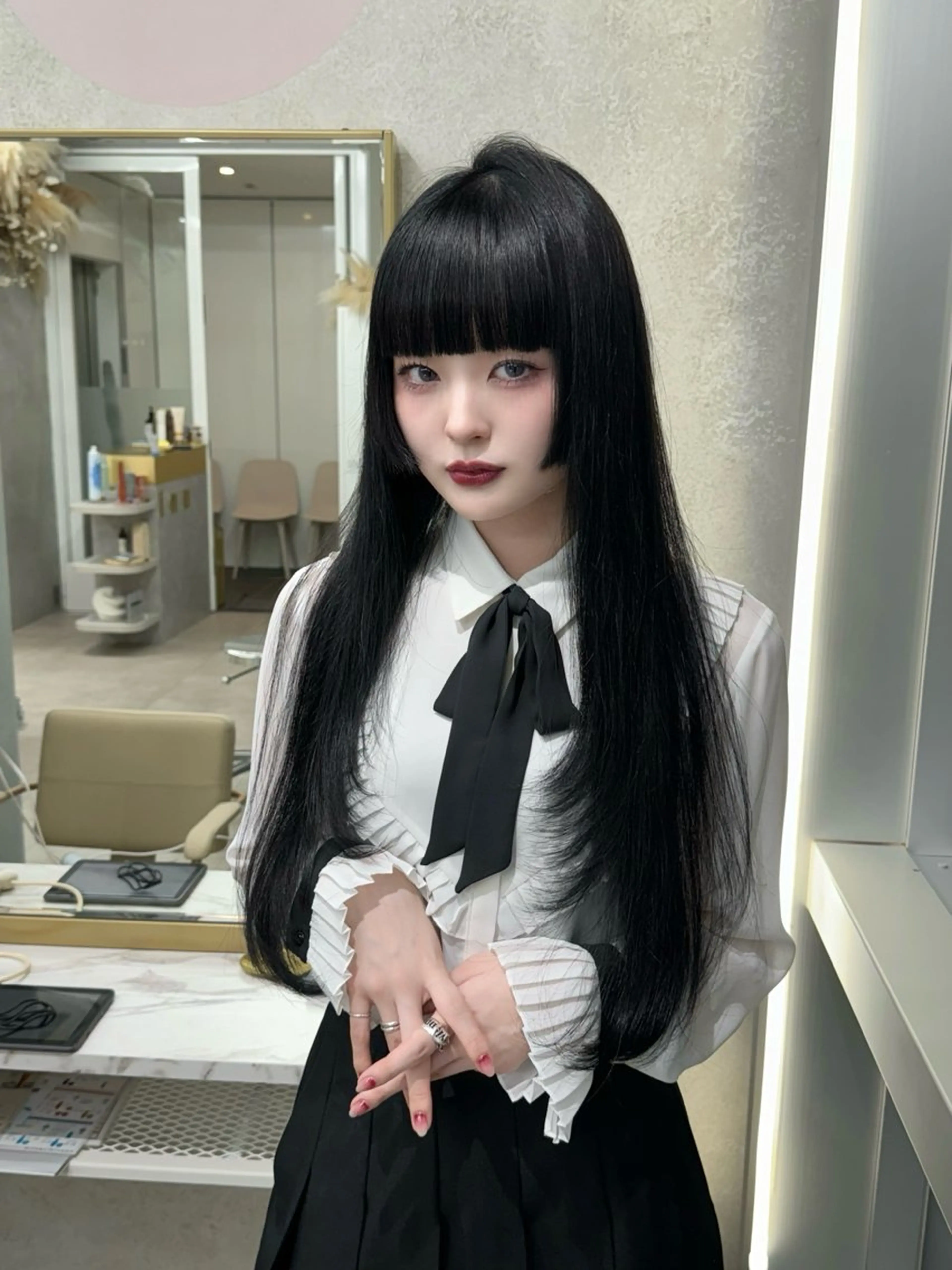 ロング 𝘚𝘦𝘫𝘶𝘯 韓国レイヤー/顔周りのヘアスタイル