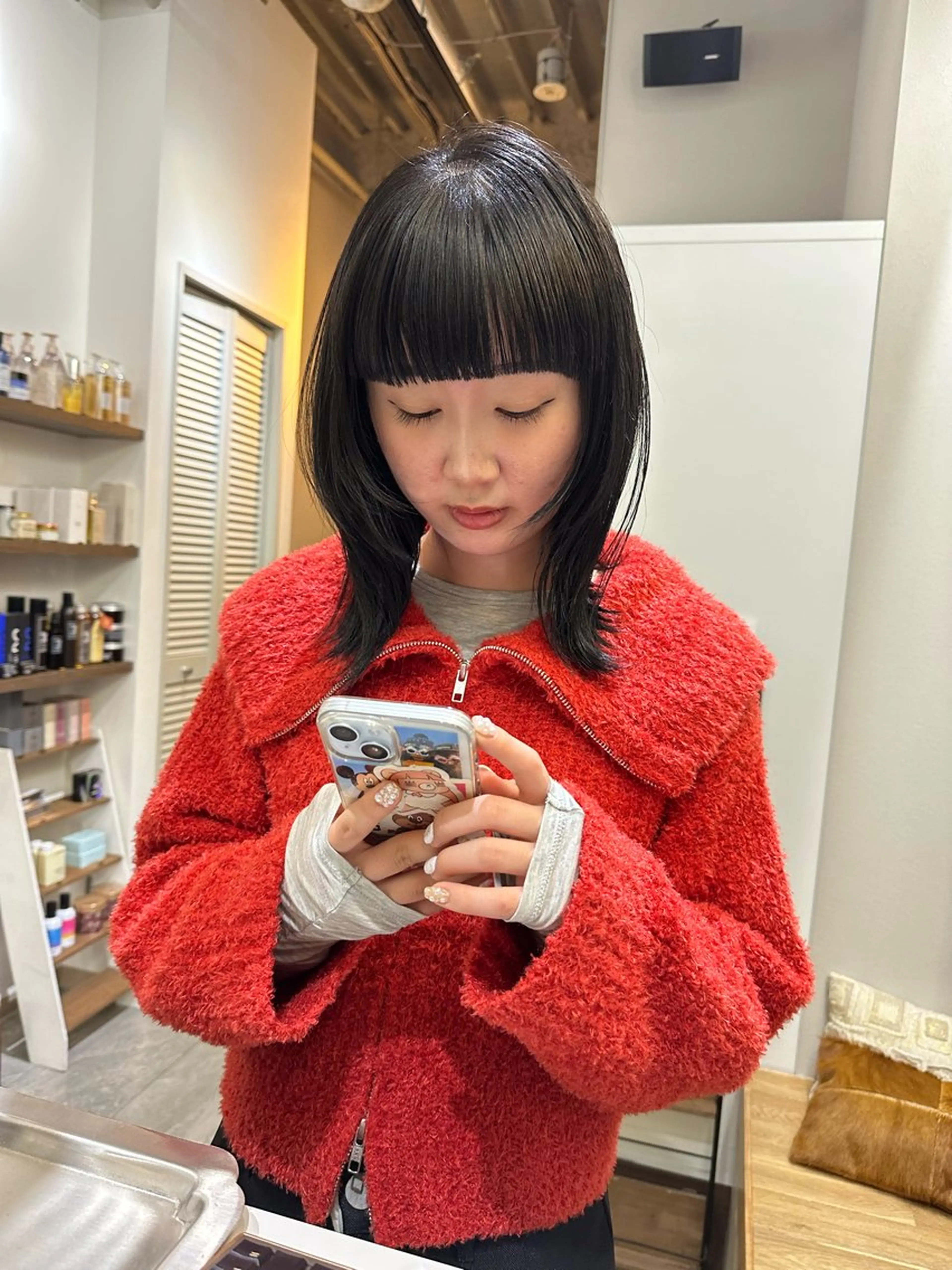 ミディアム カラー 顔まわりレイヤー 顔周りカット レイヤーカット nao/福岡美容室 パーマ/ボブパーマのヘアスタイル