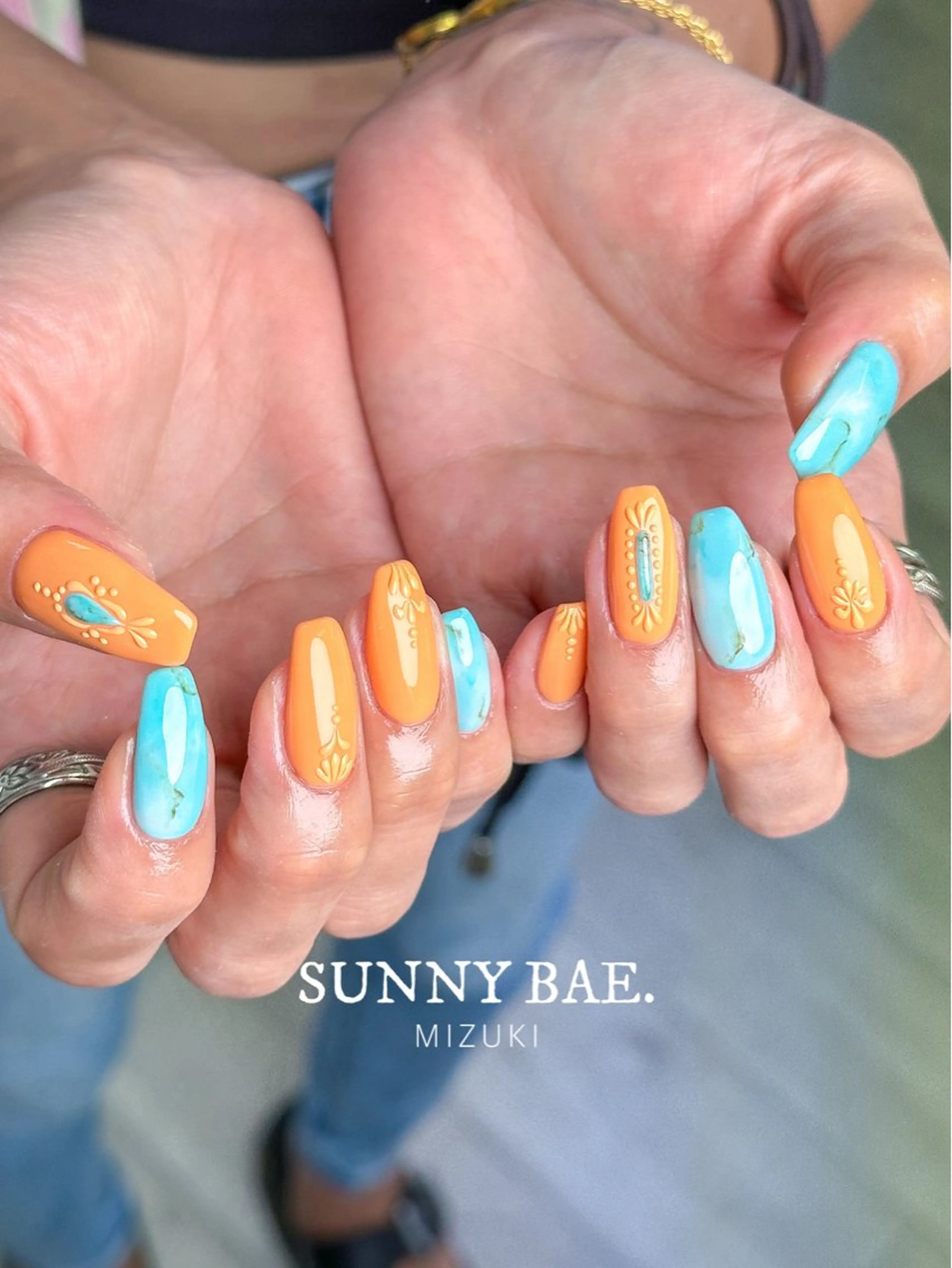 ネイル オレンジ 夏ネイル ハンドネイル SUNNY BAE. 🌼MIZUKIのネイルデザイン