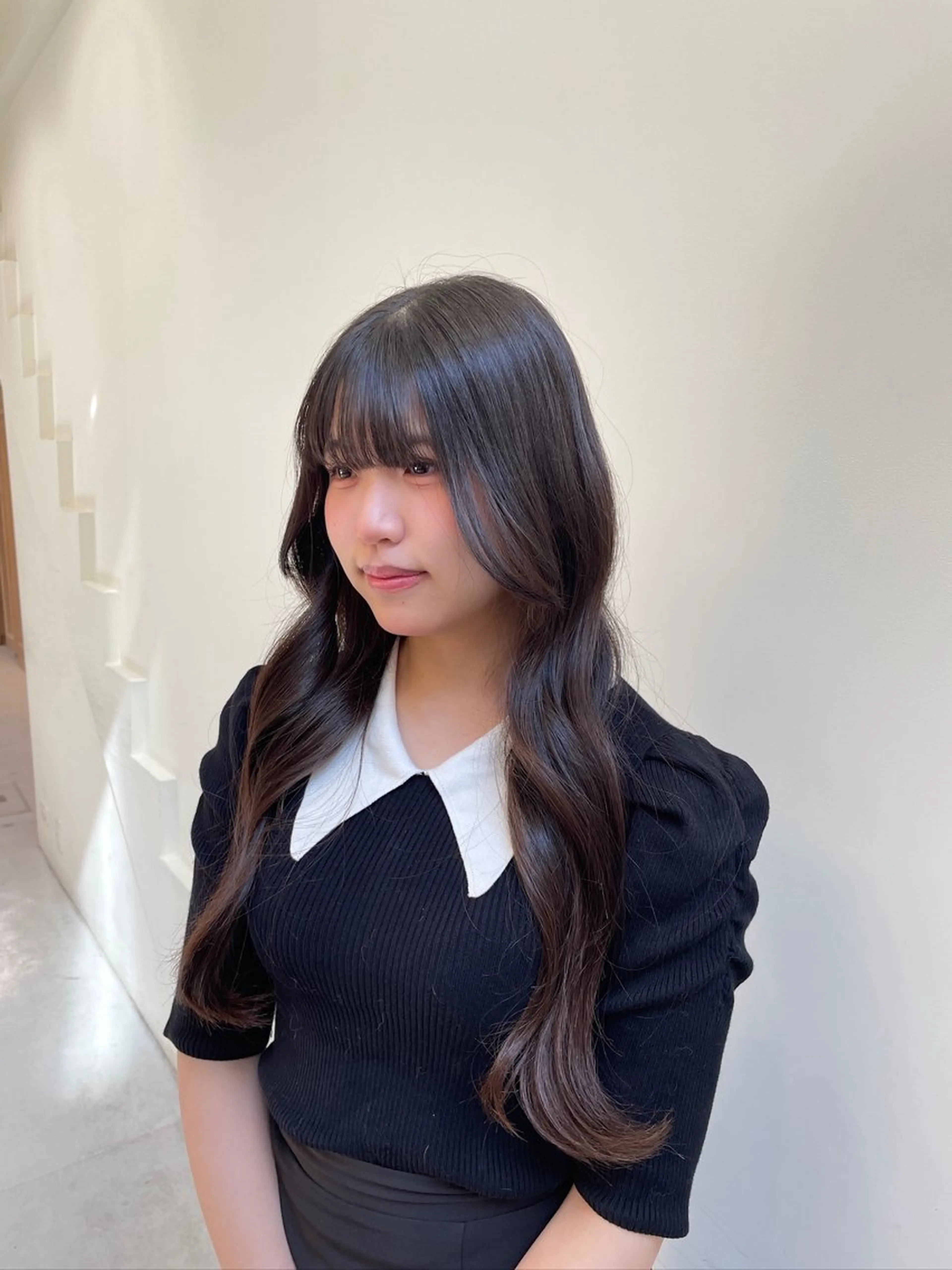 ロング 髪質改善 トリートメント ヘアカラー 透明感カラー/顔周り カット/レイヤーにかのヘアスタイル