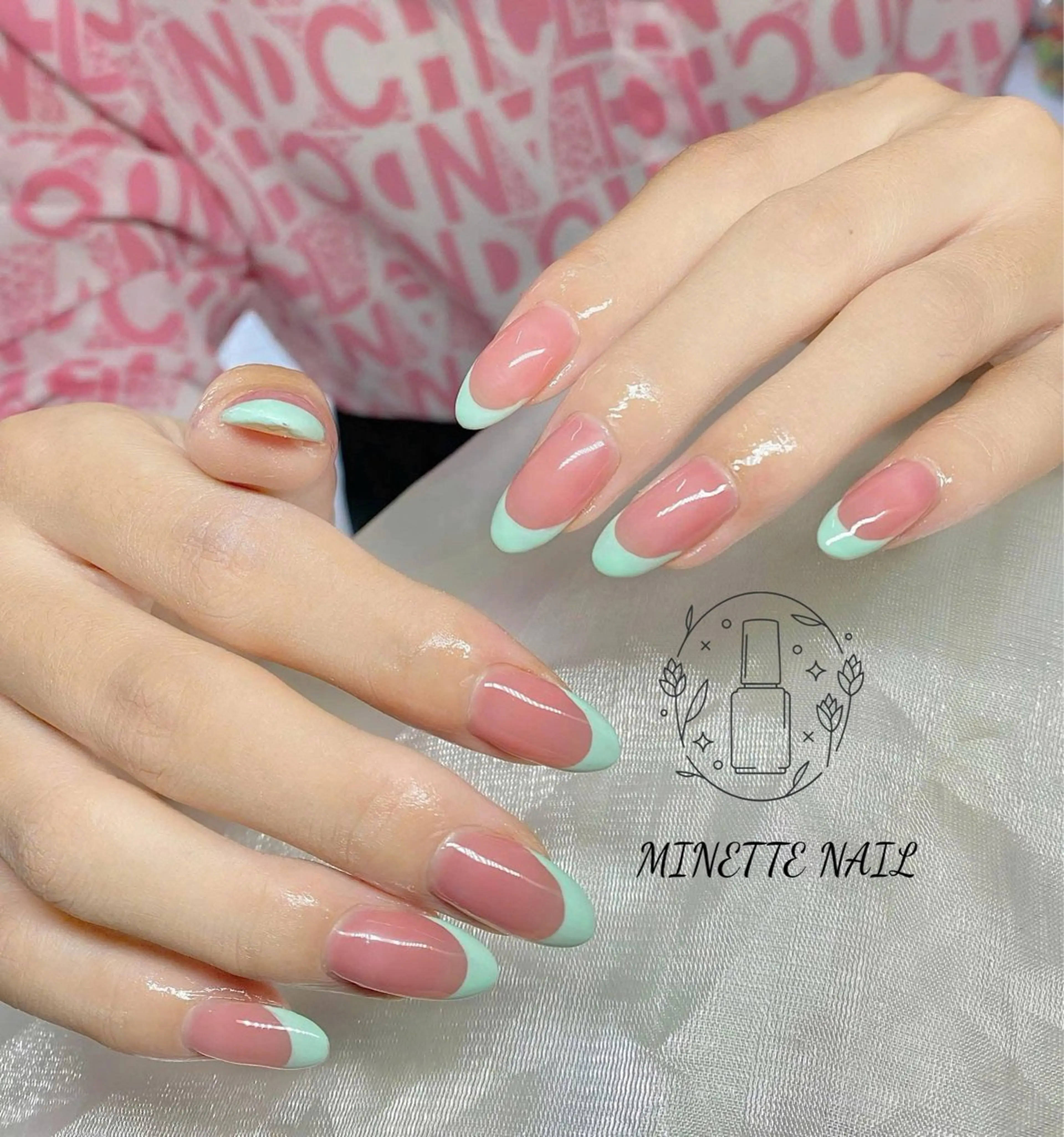 ネイル クリアネイル フレンチネイル ジェルネイル グリーン マグネットネイル ハンドネイル Minette Nail 池袋(ミネットネイル)所属・Minette Nailのネイルデザイン