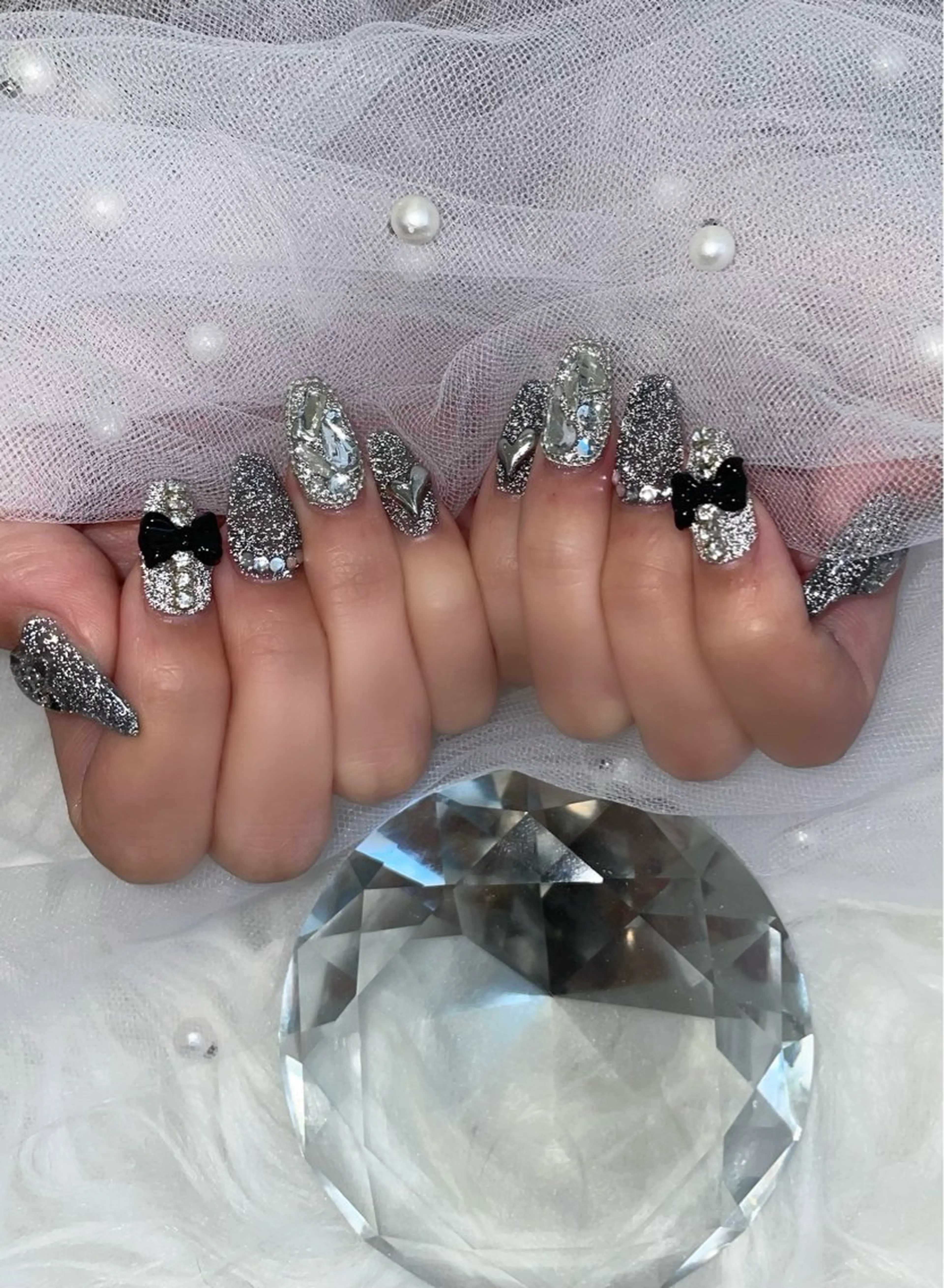 ネイル フラッシュネイル シルバー ハンドネイル e-up by boss所属・e-up nail Arisaのネイルデザイン