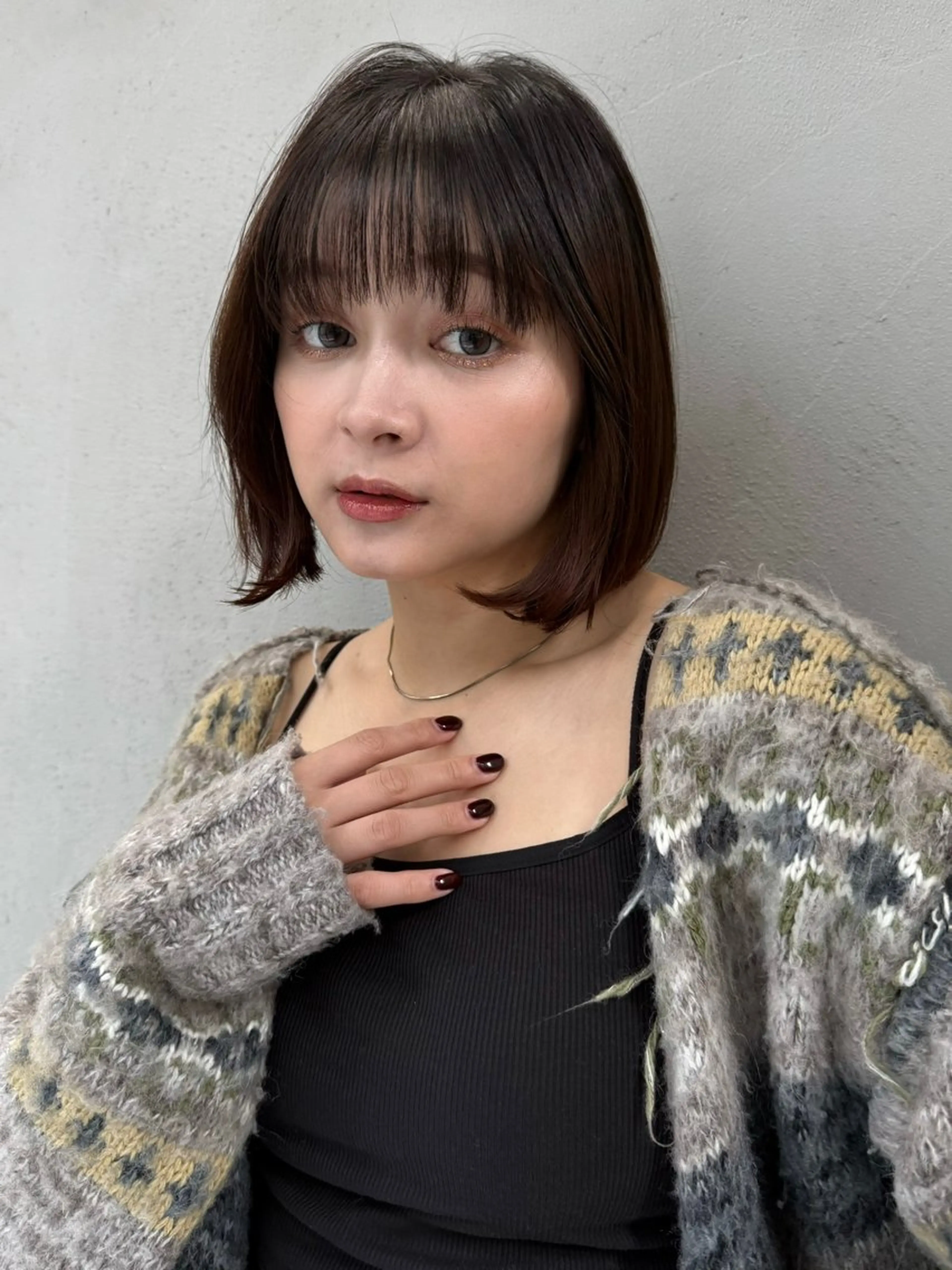 ミディアム カット ヘアカラー 切りっぱなしボブ/ 小顔ボブNANAのヘアスタイル