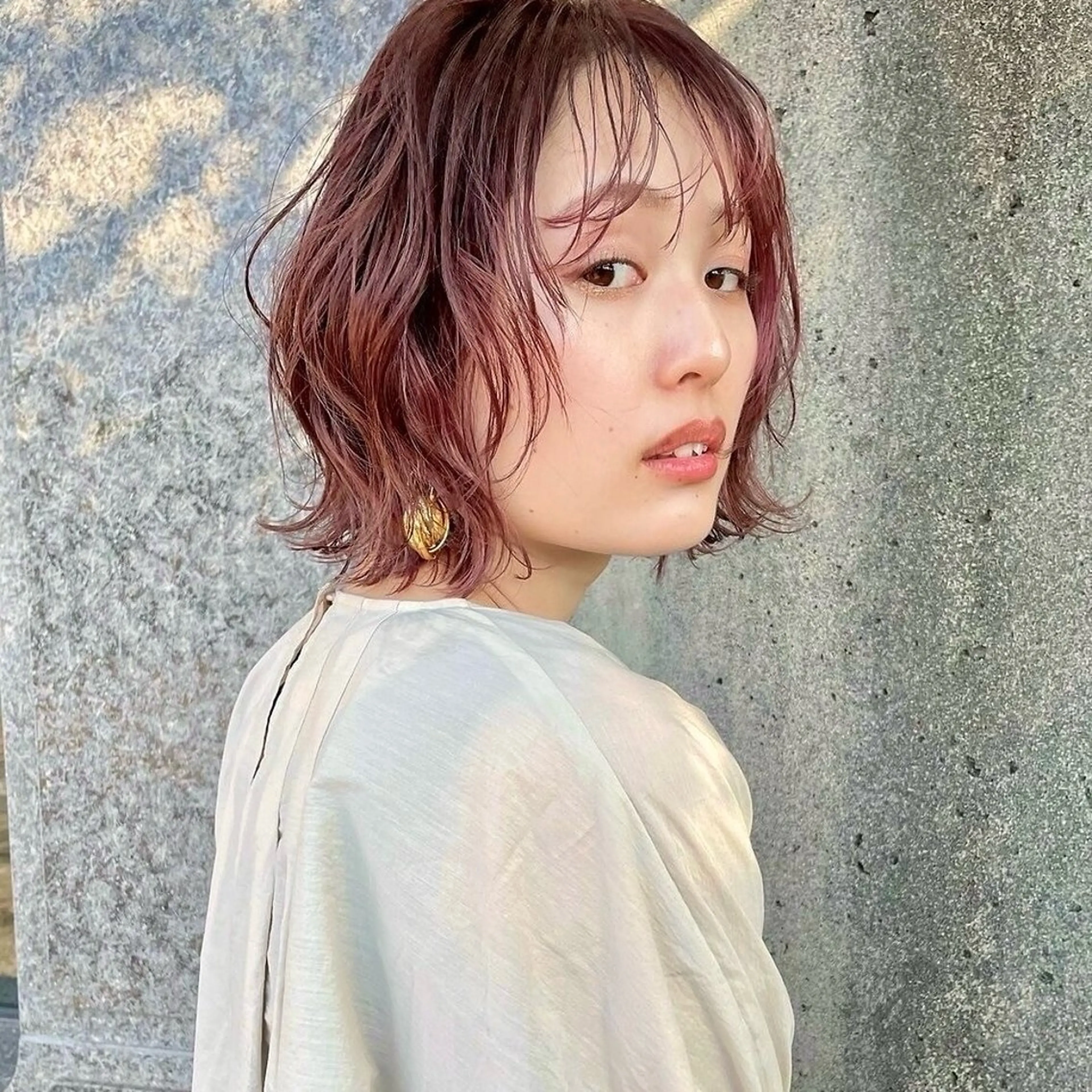 ミディアム パーマ ミディアムパーマ カット ヘアカラー パーマ トリートメント YUKO/ 似合わせ韓国風パーマのヘアスタイル