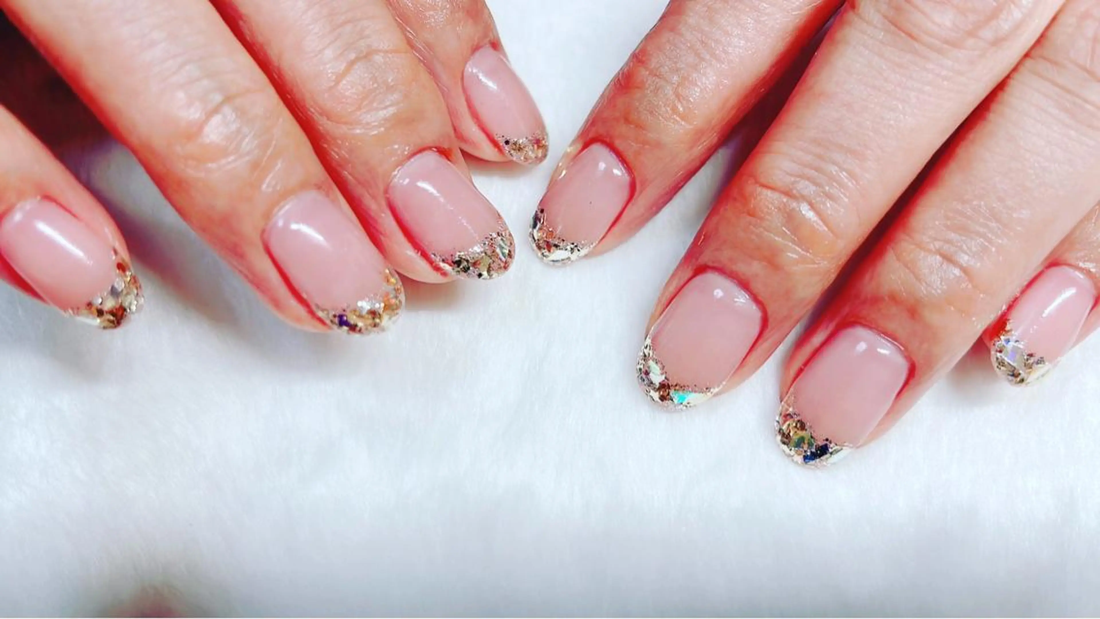 ネイル フレンチネイル ガラスフレンチ キラキラネイル ハンドネイル SYU NAILのネイルデザイン