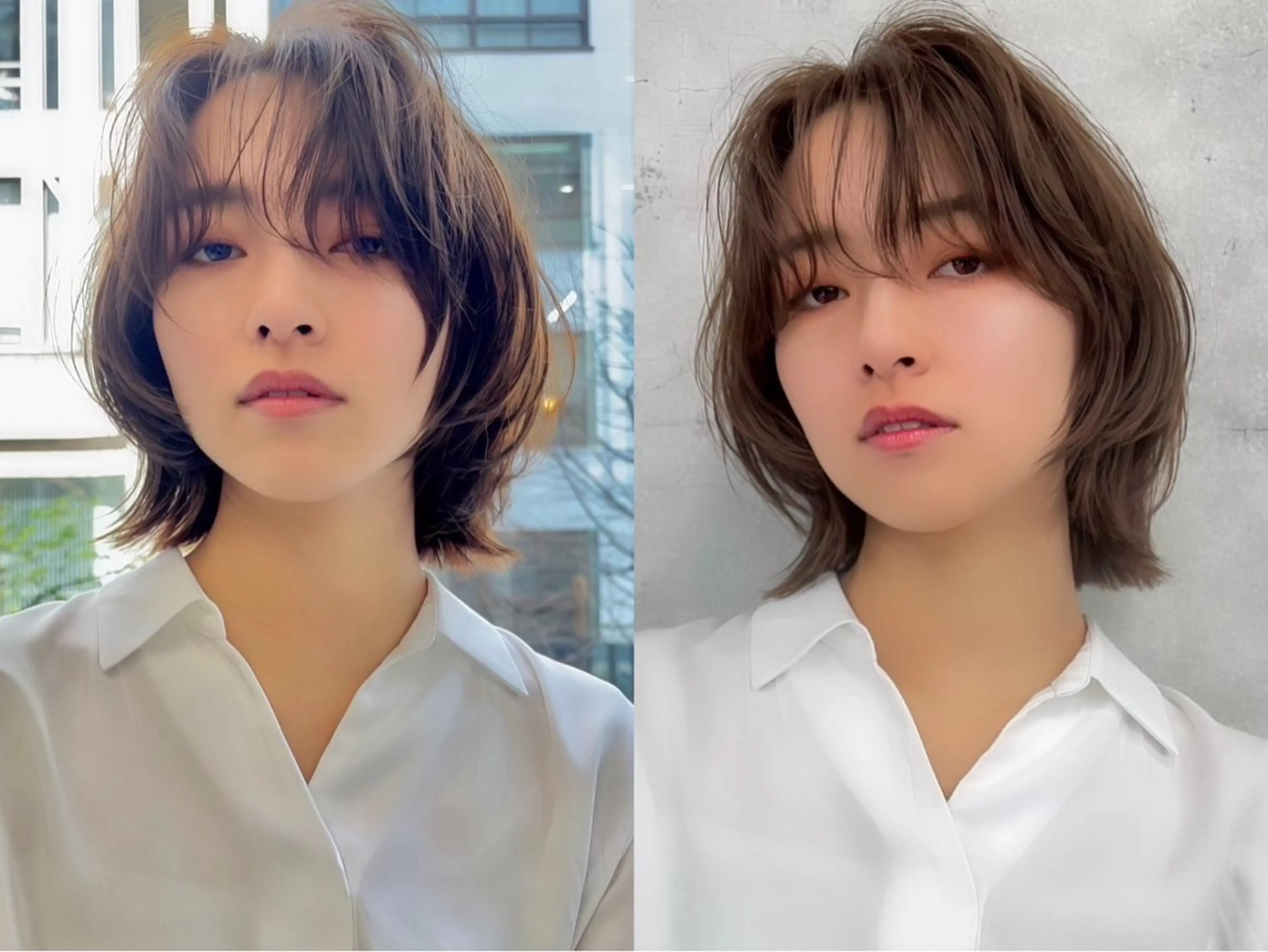 ミディアム カラー パーマ 透明感カラー くびれヘア 顔まわりレイヤー 韓国風ヘア レイヤーカット くびれレイヤー 🌻秋月 日向🌻のヘアスタイル