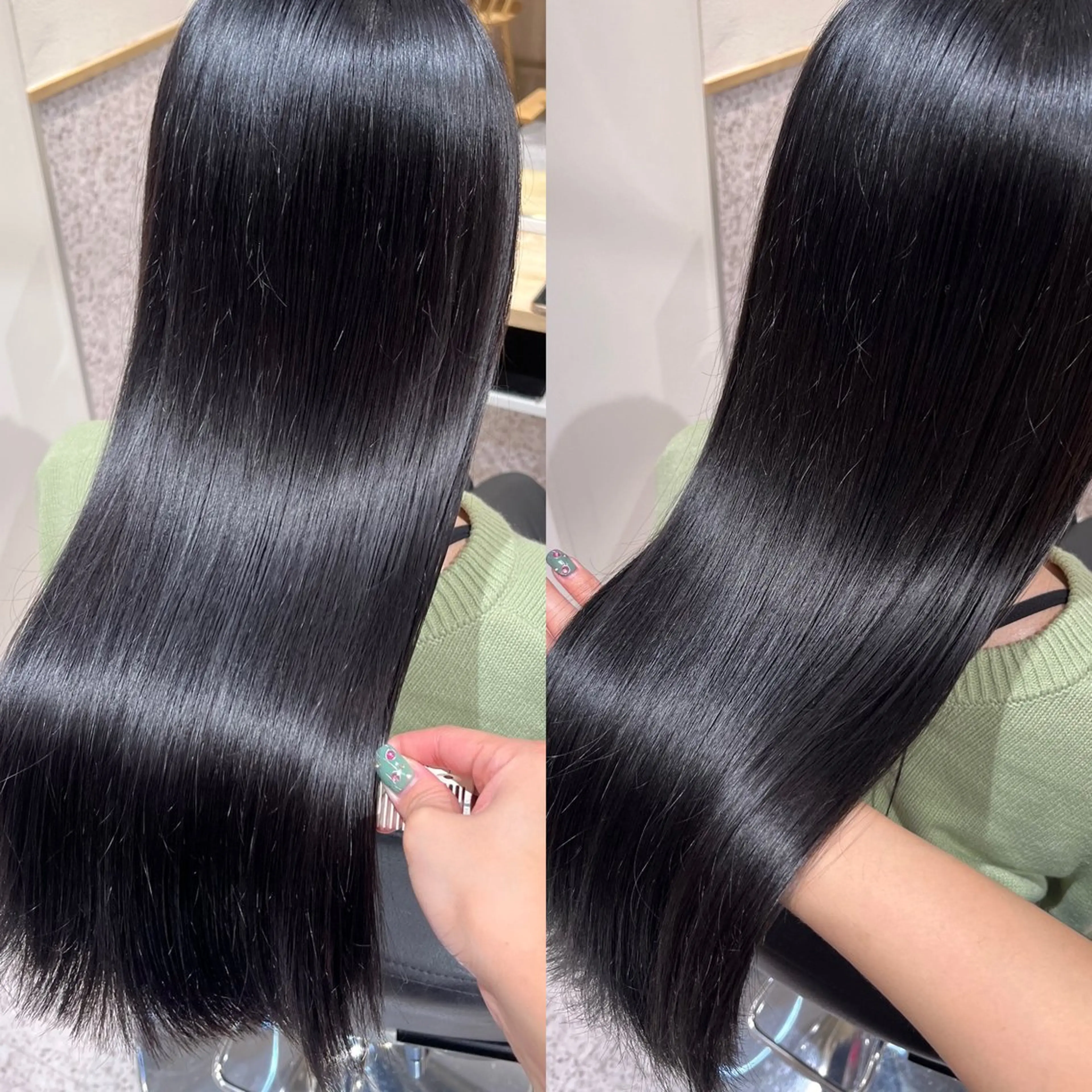 セミロング セミロングパーマ 顔周りカット ハイライト 髪質改善 韓国風ヘア ヘアカラー 髪質改善&艶カラー/ ほんだあみ (♡)のヘアスタイル