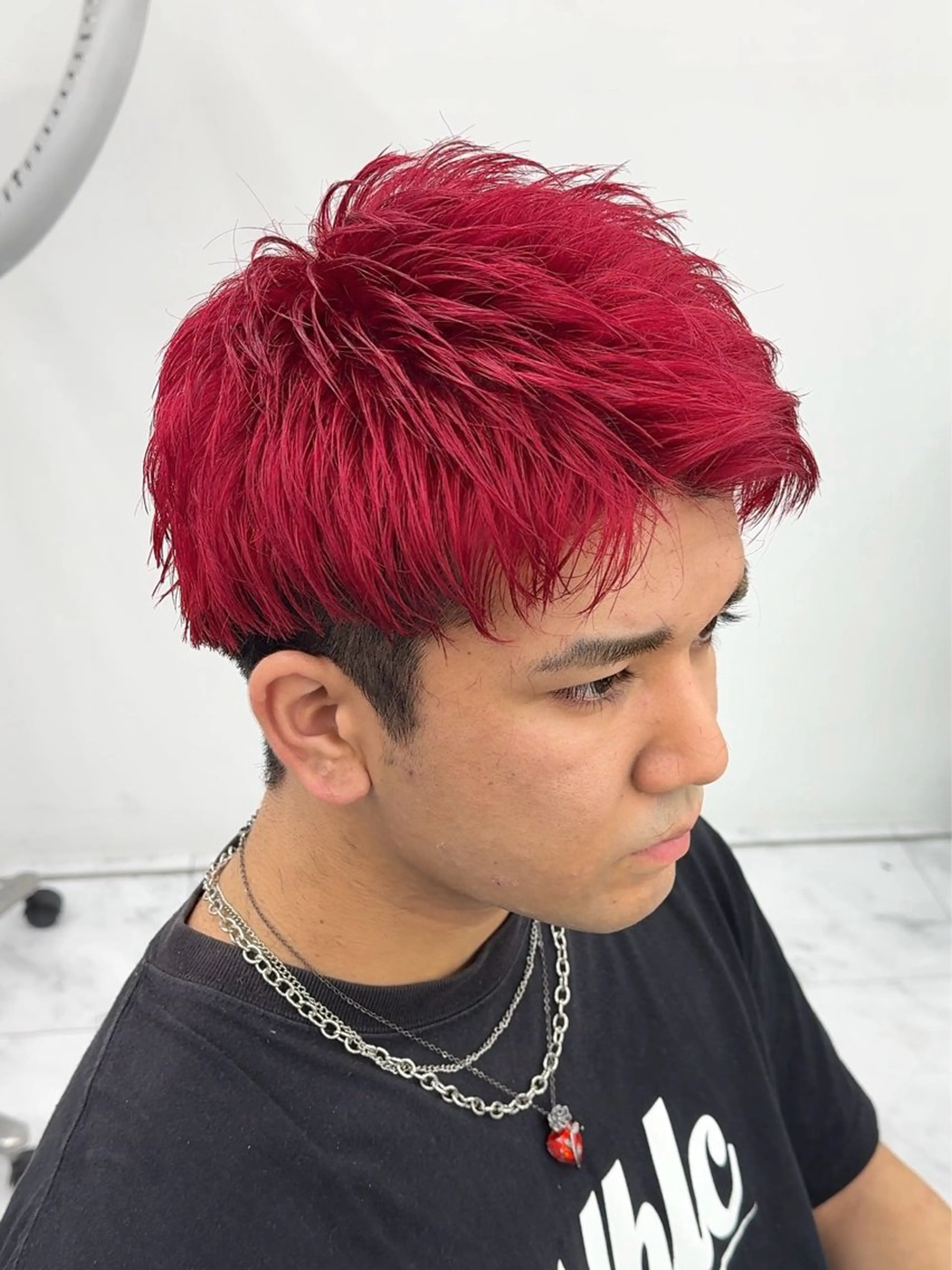 カラー メンズ メンズブリーチ スパイキーショート ブリーチ レッドカラー ヘアカラー メンズカット ‪‪/メッシュのヘアスタイル