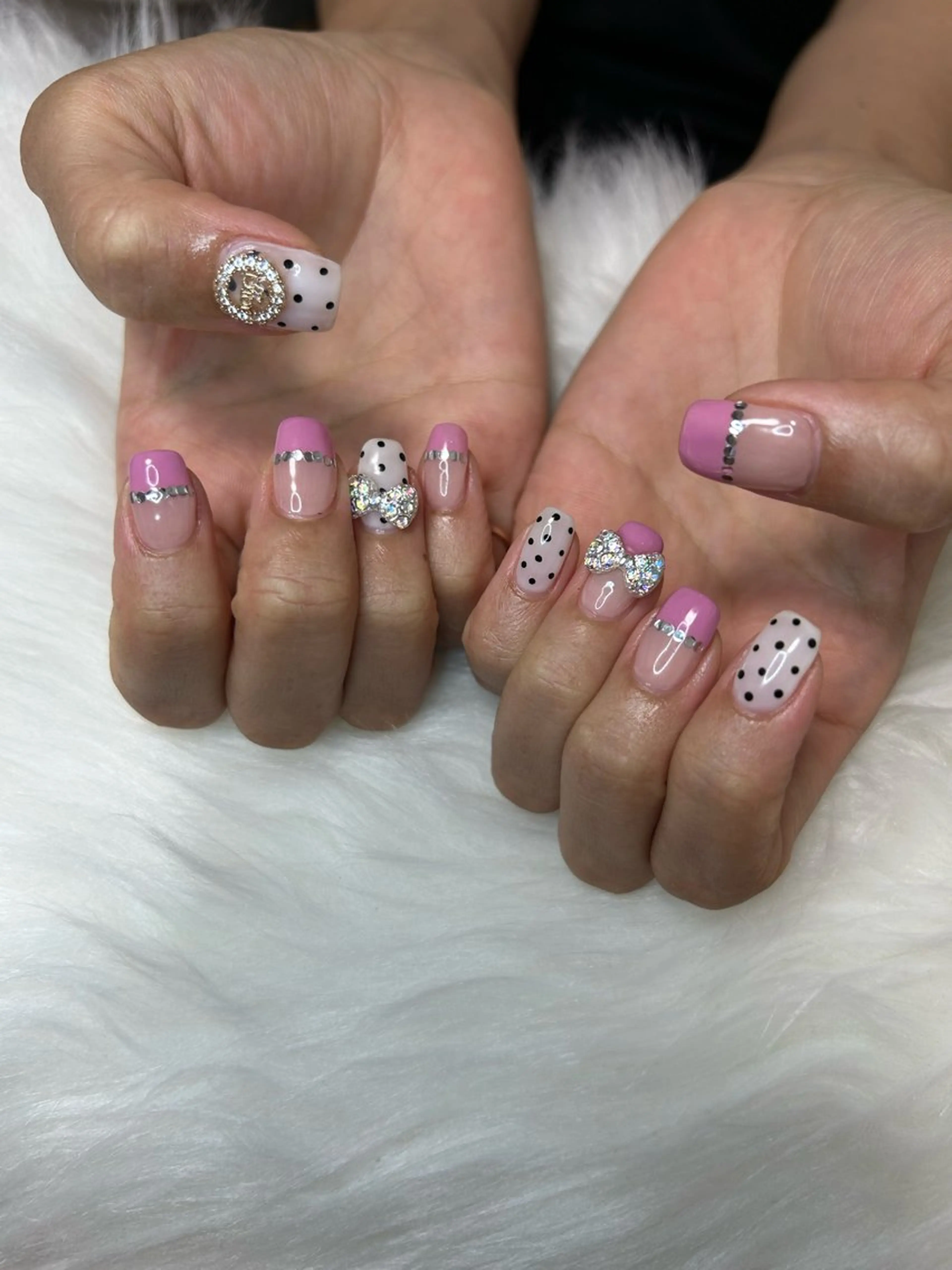 ネイル ドット フレンチネイル キラキラネイル 韓国ネイル ピンク Lala nailのネイルデザイン