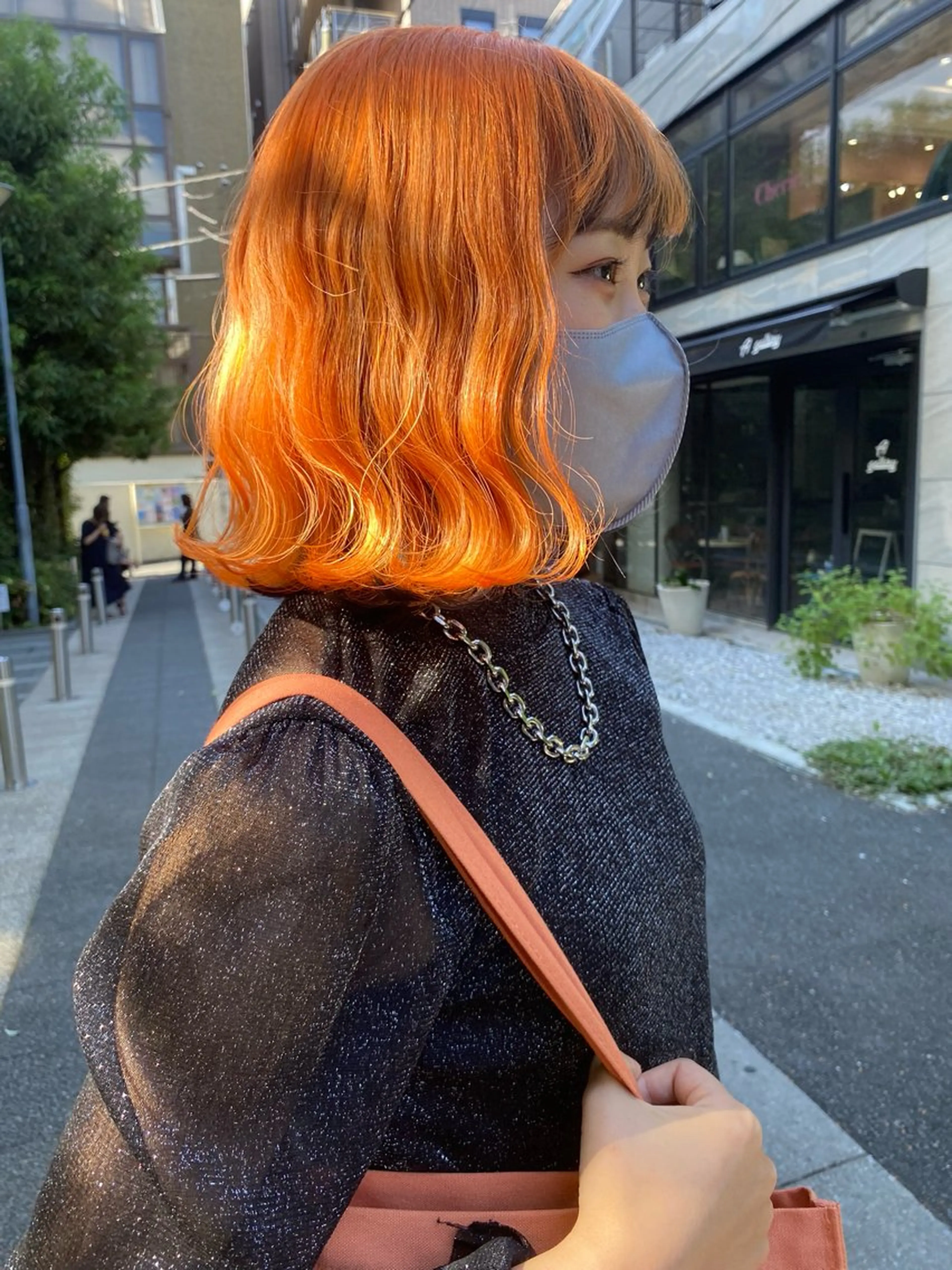 ミディアム カラー ブラウンカラー ハイトーンカラー 韓国風カラー オレンジ オレンジブラウン ヘアカラー Chérie所属・Chérie 渋谷/カラーサロンのヘアスタイル