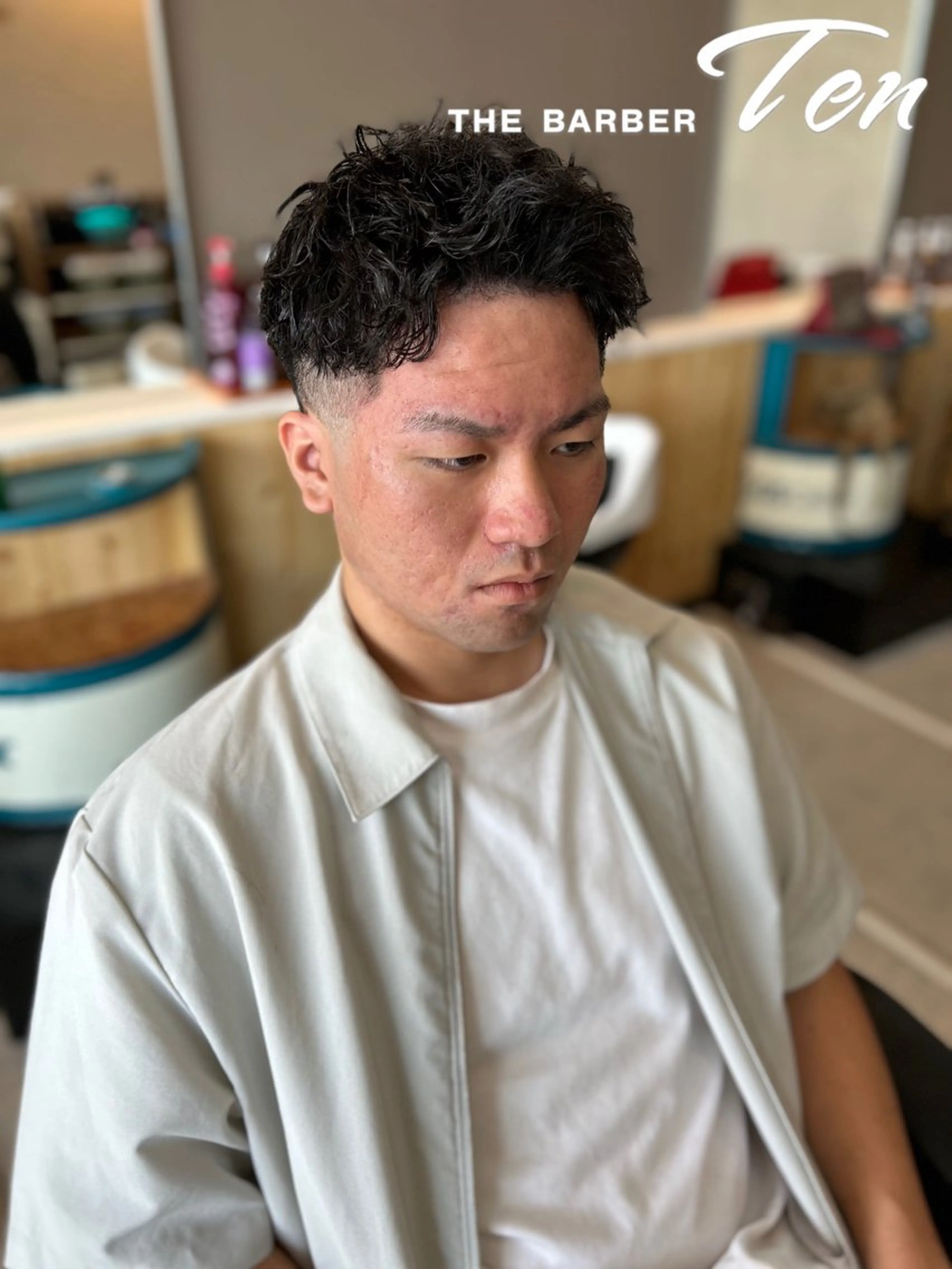 ショート パーマ メンズ メンズパーマ カット パーマ ヘアセット THEBARBER TEN所属・伊禮 海凪のヘアスタイル