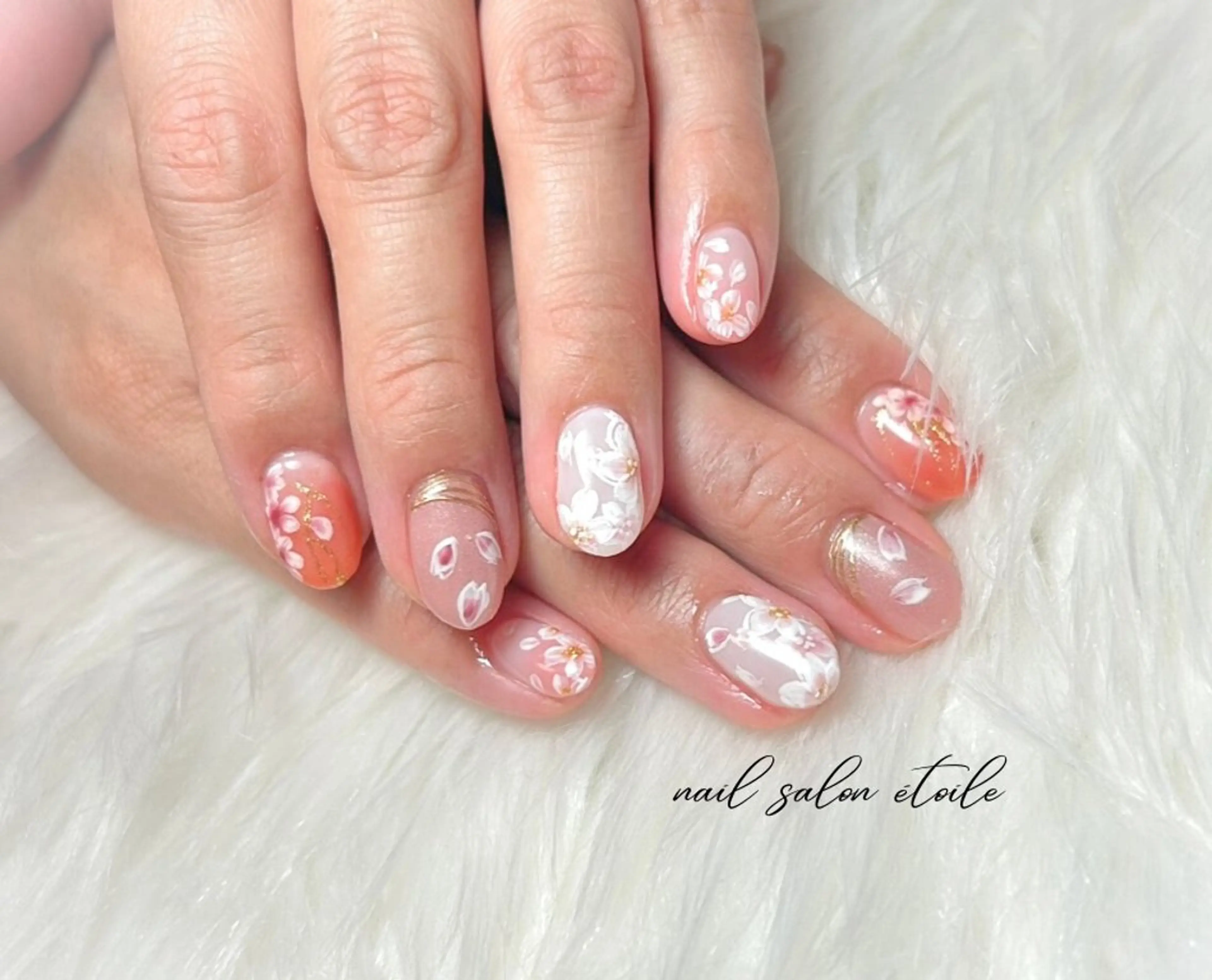 ネイル 桜ネイル 入学式 フラワーネイル ピンク 春ネイル ハンドネイル nail salon étoileのネイルデザイン