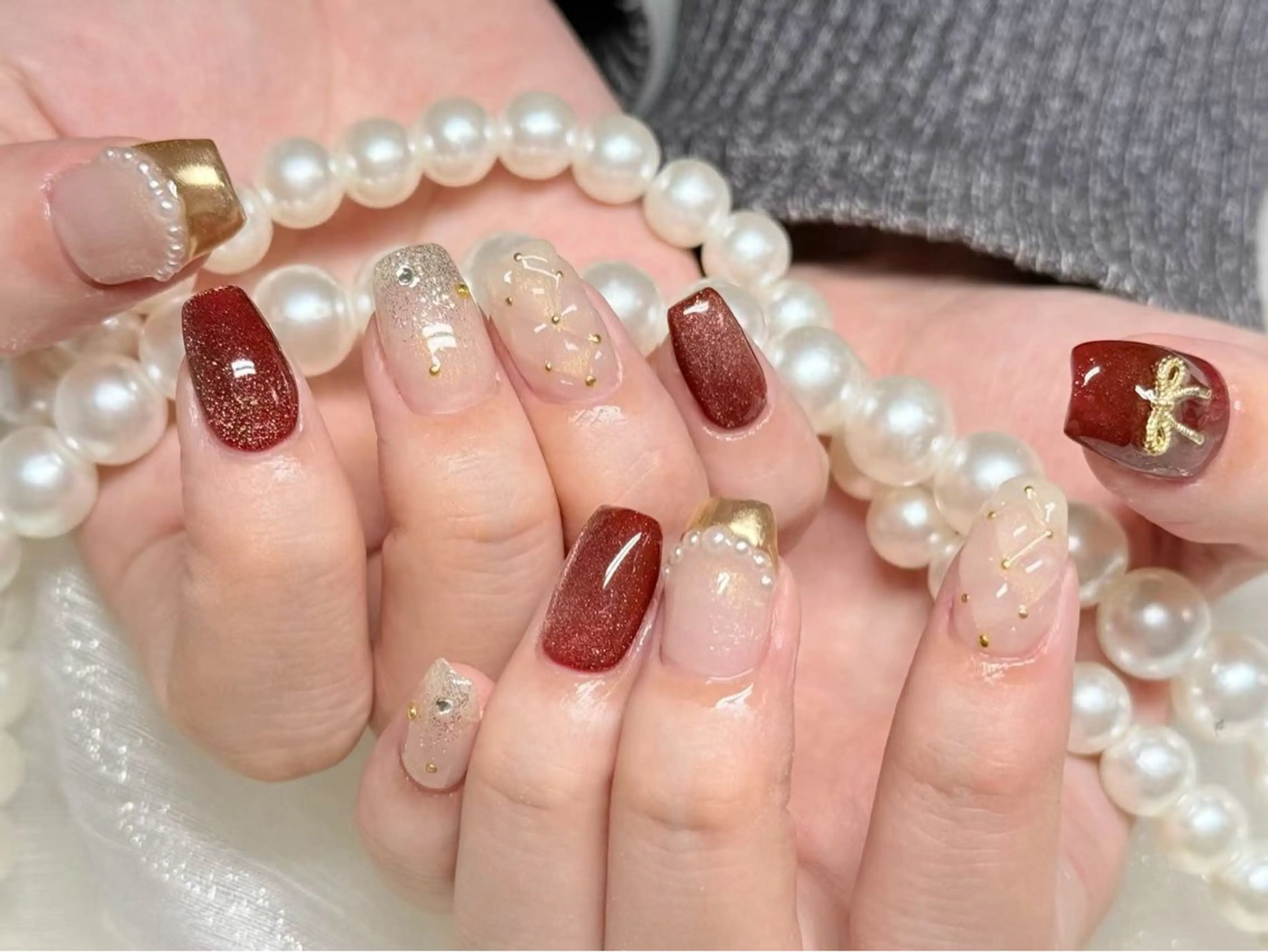 ネイル フレンチネイル ミラーネイル 冬ネイル ハンドネイル Lucky nail salonのネイルデザイン