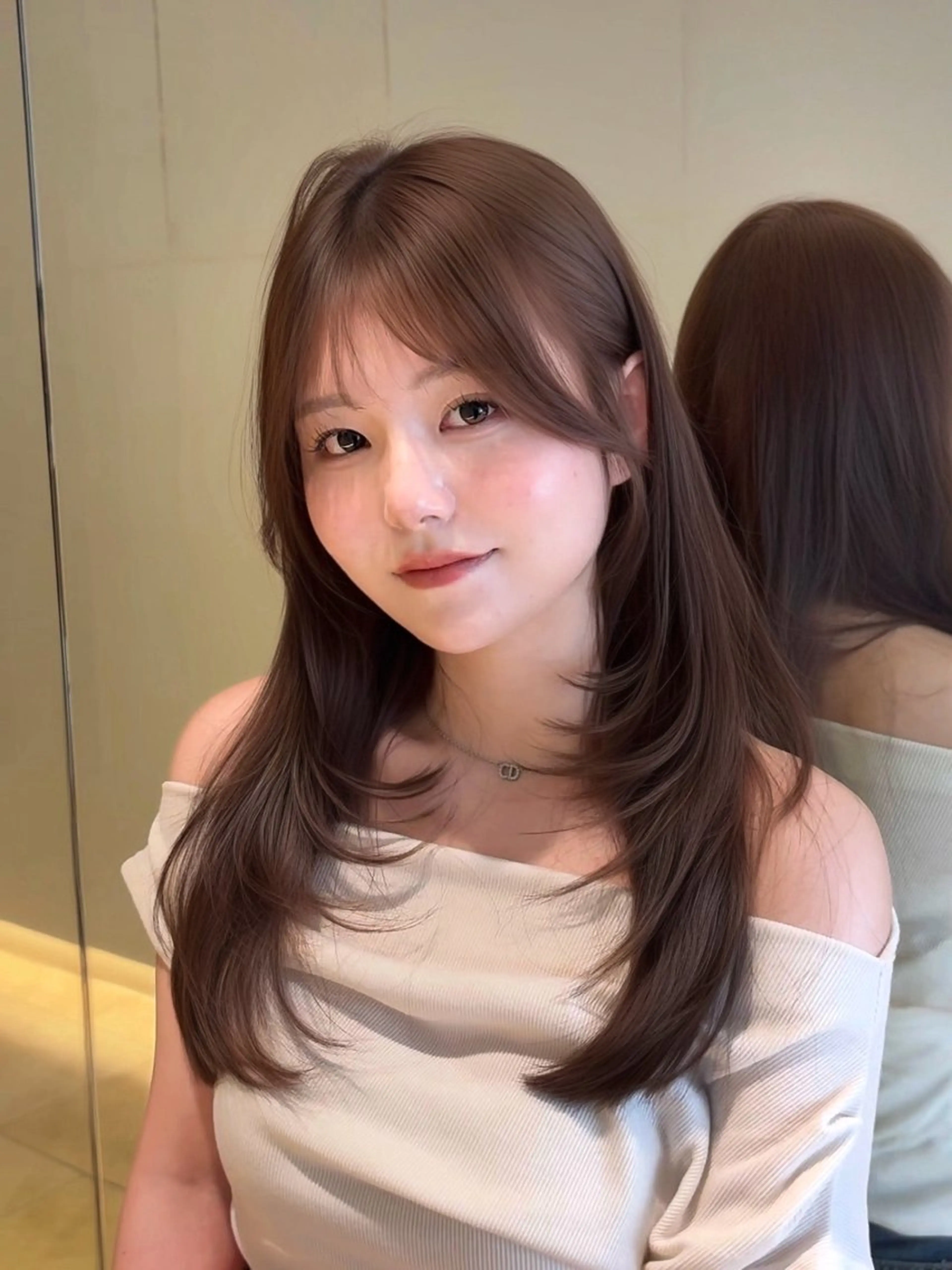 セミロング カット ヘアカラー トリートメント 韓国🇰🇷レイヤー 透明感/秀瑛🩶のヘアスタイル