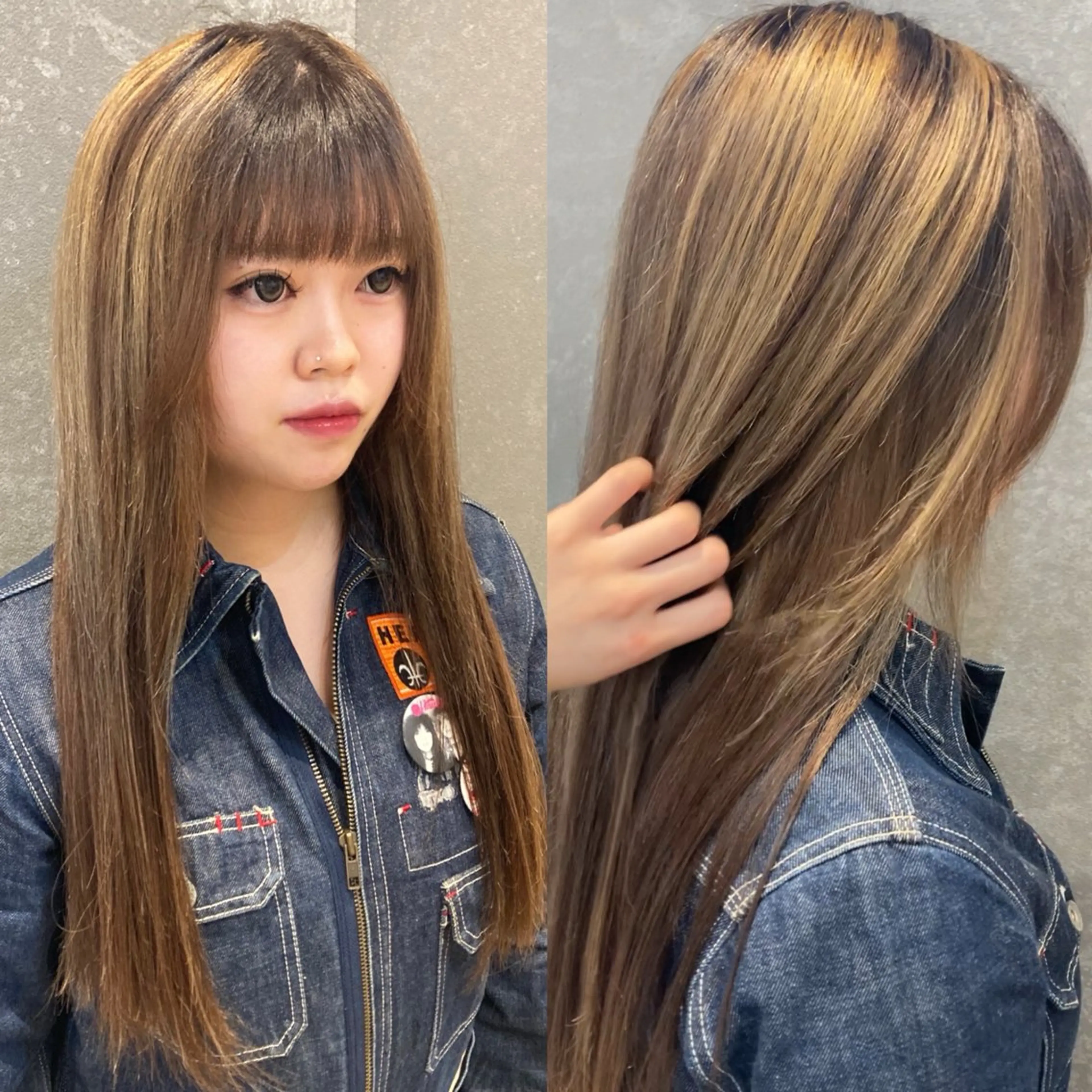 ロング カラー ブリーチ ハイライトカラー ハイライト schon所属・み うのヘアスタイル