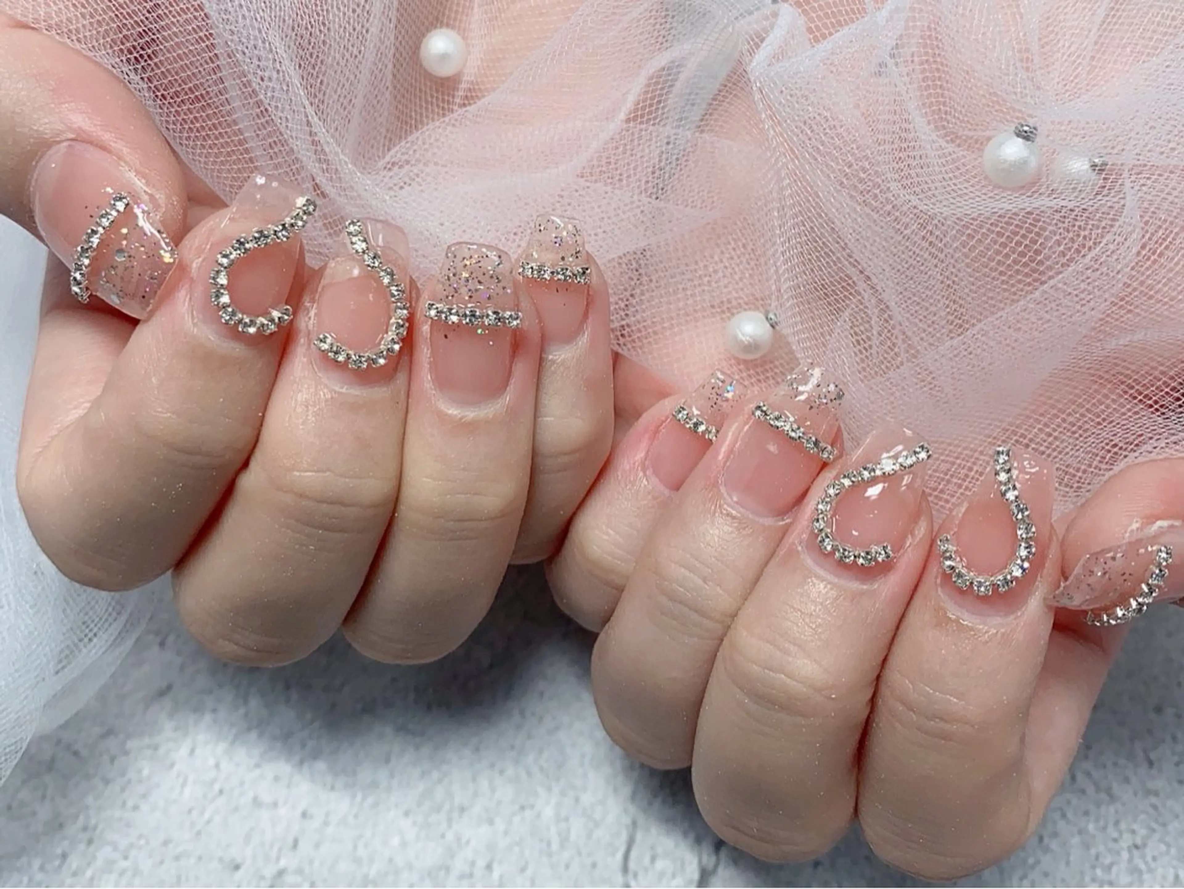 ネイル 長さ出し ジェルネイル キラキラネイル 大理石ネイル(マーブル) ニュアンスネイル Morpho nailのネイルデザイン