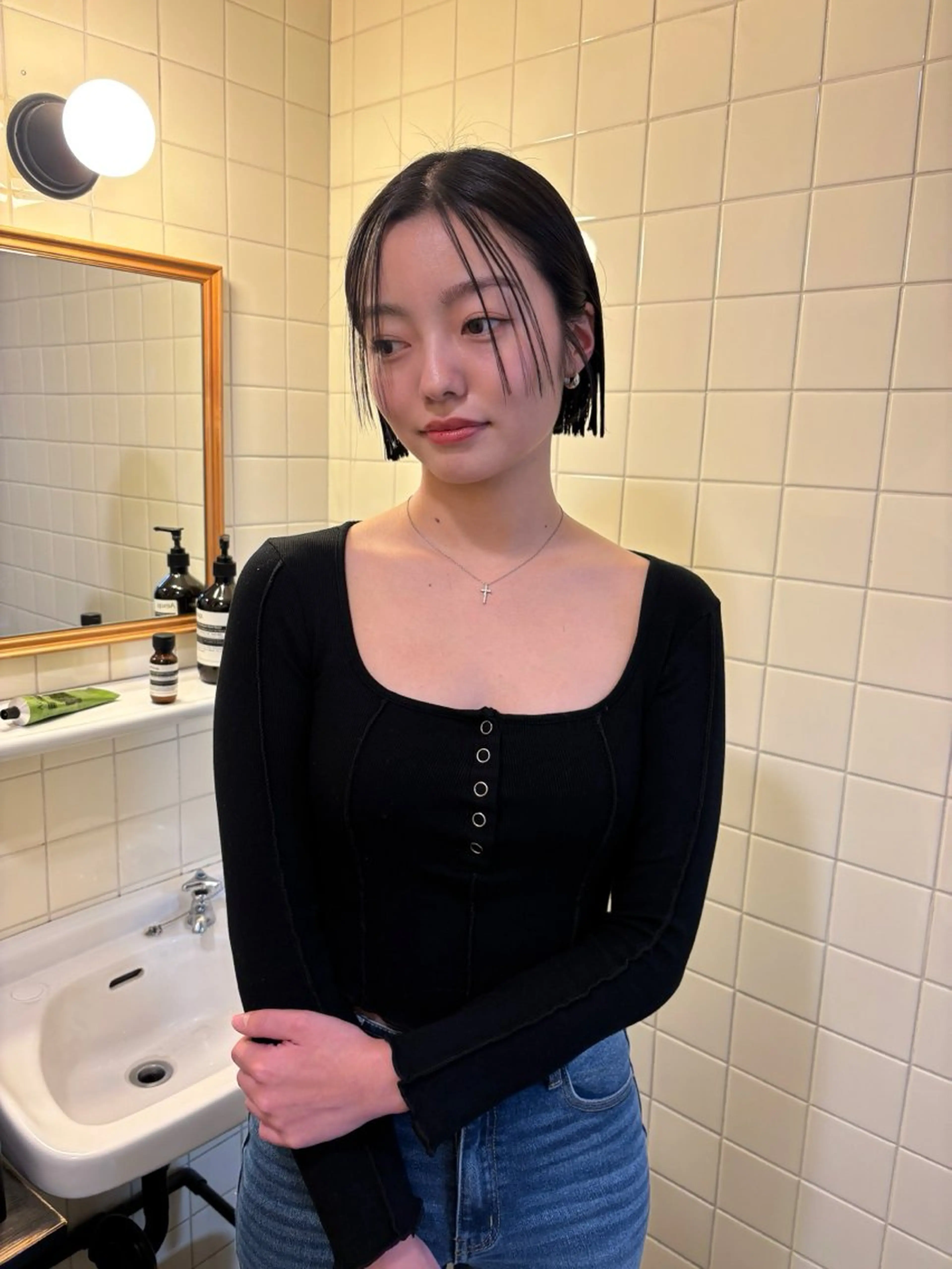 ミディアム カラー カット トリートメント 韓国ボブ＆顔まわり レイヤー♡TOMOEのヘアスタイル