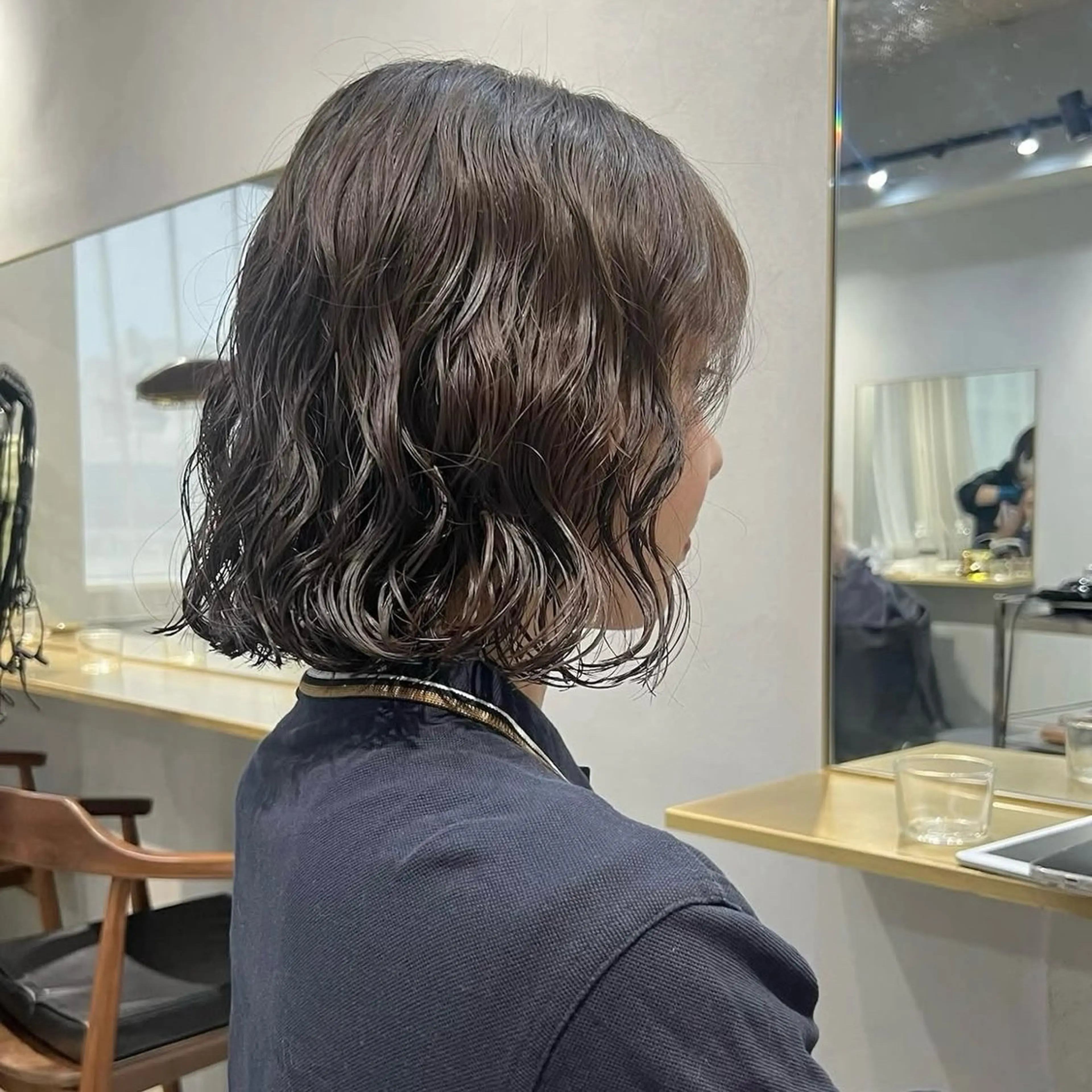 ミディアム カラー パーマ ミディアムパーマ ベージュカラー ボブ カット ヘアカラー パーマ akane/ボブ /オリーブ/ブラウンのヘアスタイル