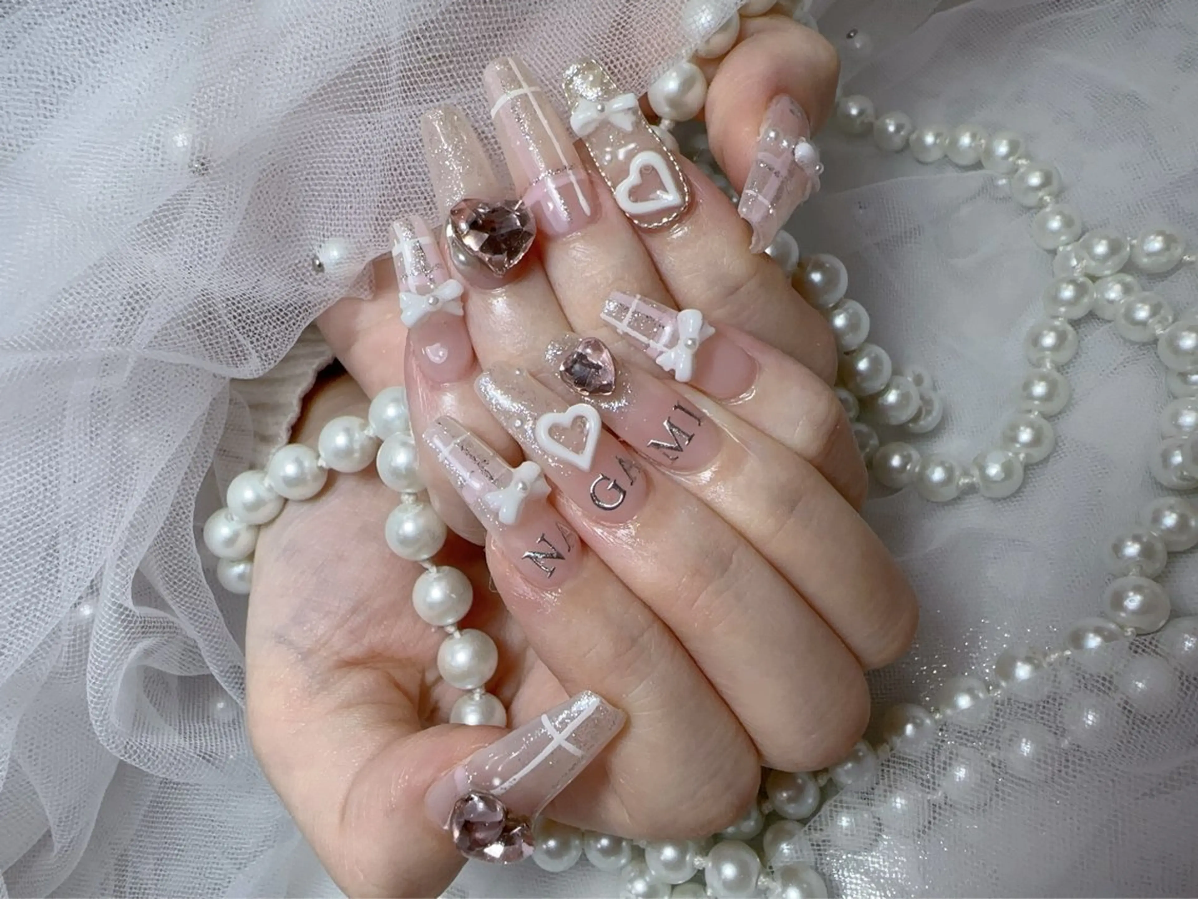 ネイル アートネイル フラッシュネイル フレンチネイル ジェルネイル ガラスフレンチ ハンドネイル You&Me Miyuのネイルデザイン