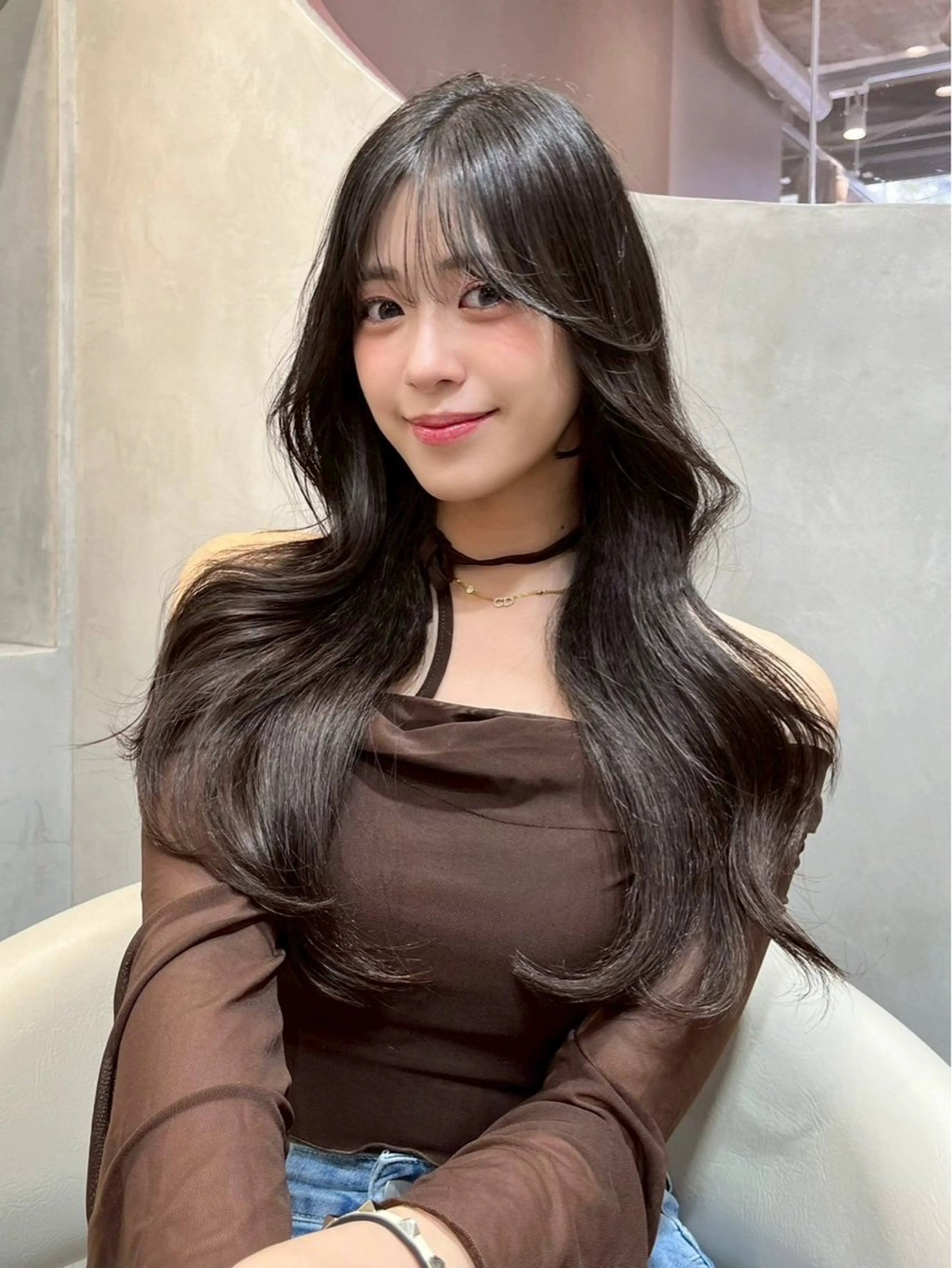 ロング カラー 髪質改善 縮毛矯正 韓国ヘア　柏崎颯刀のヘアスタイル