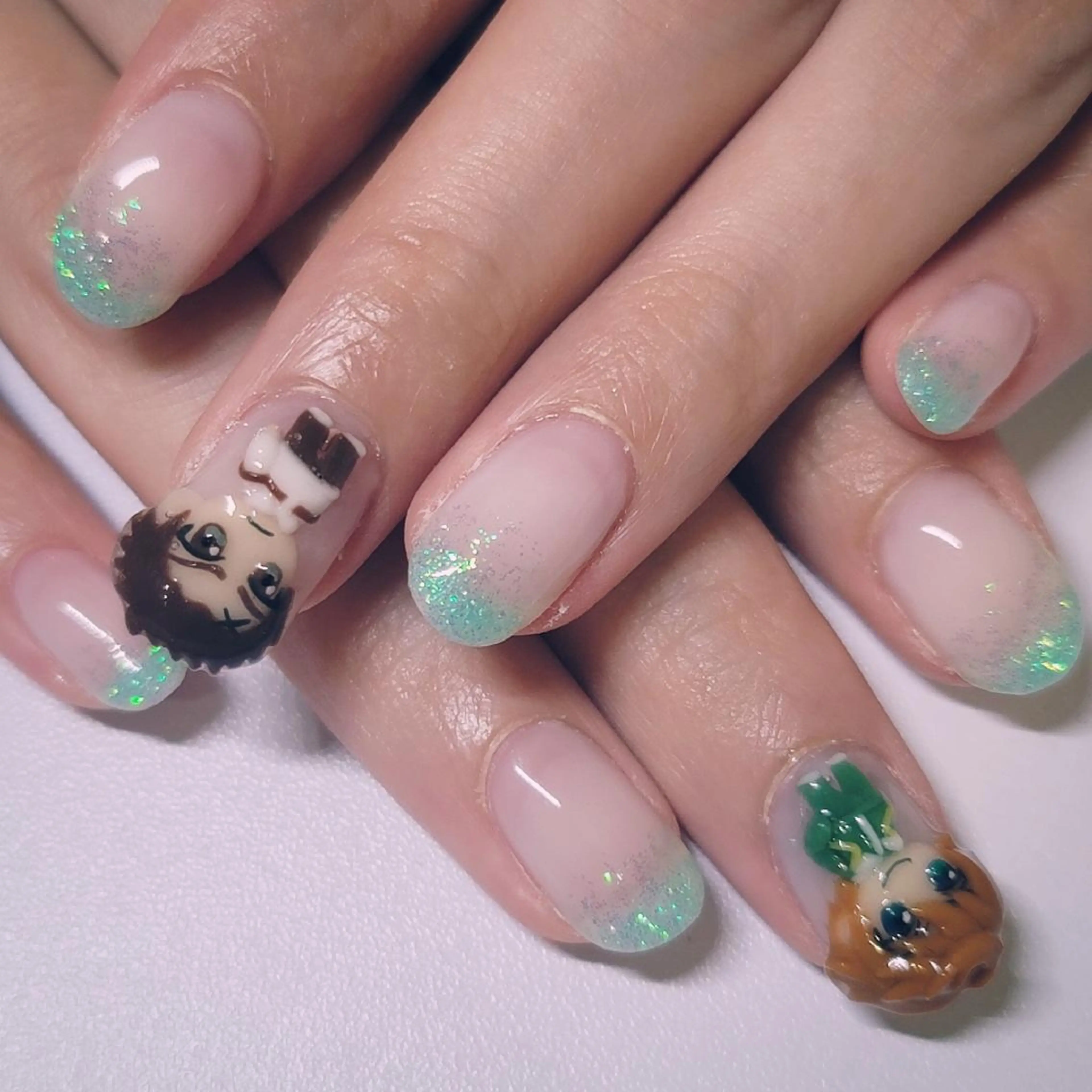 ネイル アートネイル グラデーション グリーン ラメ(グリッター) ハンドネイル よしだ ひろきのネイルデザイン