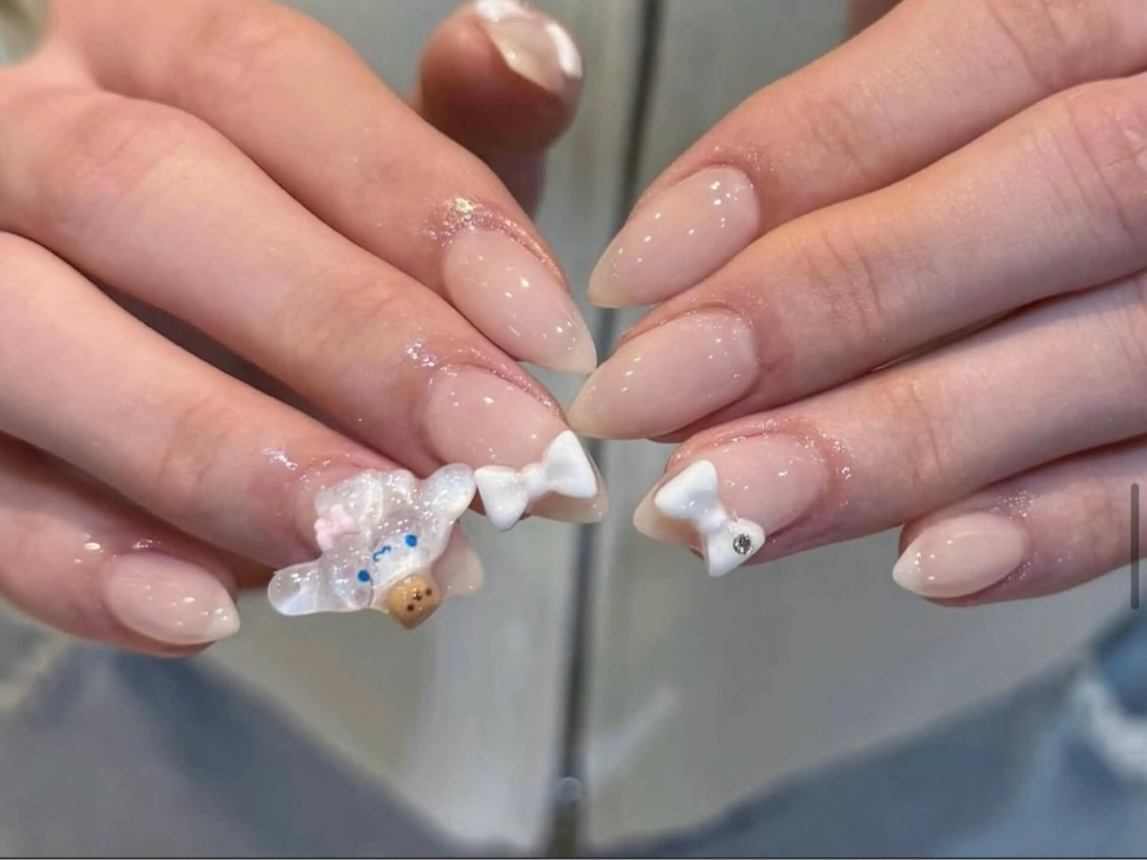 ネイル オーロラネイル 長さ出し フレンチネイル ジェルネイル ガラスフレンチ ハンドネイル Rela・S所属・Rela・S NAILのネイルデザイン
