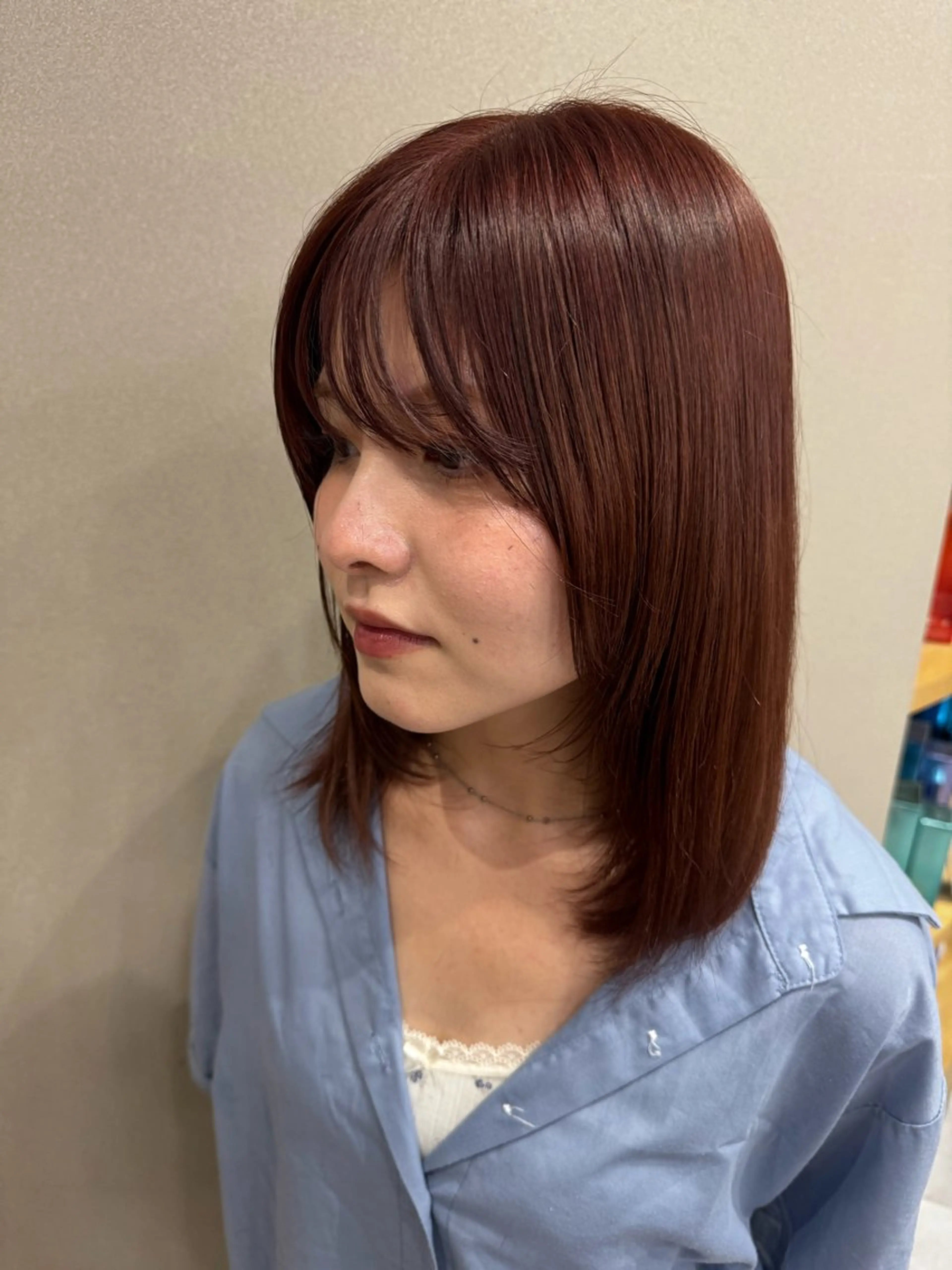 ミディアム カラー ブラウンカラー オレンジ オレンジブラウン レイヤーカット アンドルトワ所属・野崎 倫太郎のヘアスタイル