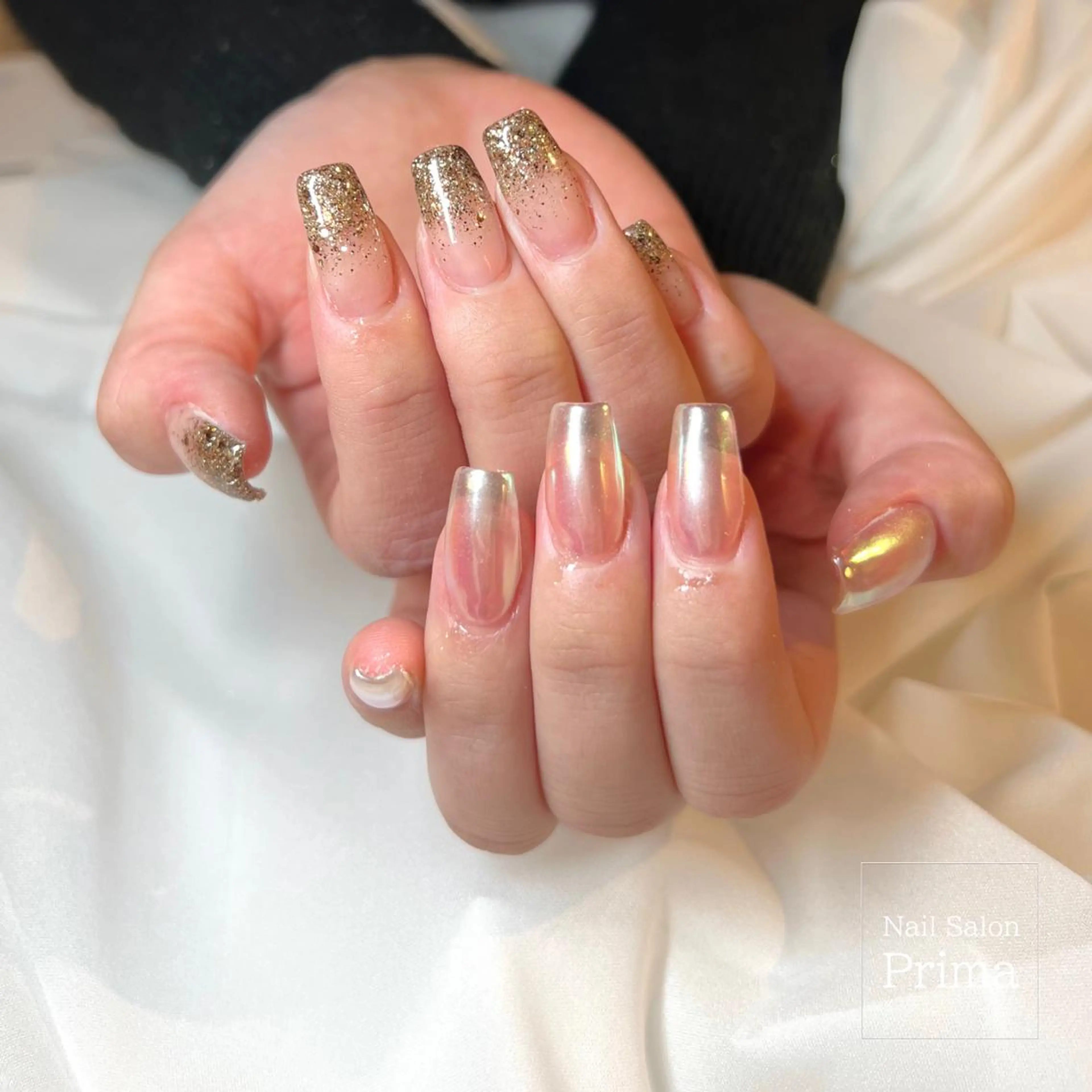 セミロング ネイル 長さ出し ミラーネイル ハンドネイル Nail Salon Prima所属・SalonPrima 宇佐美【産休中】のネイルデザイン