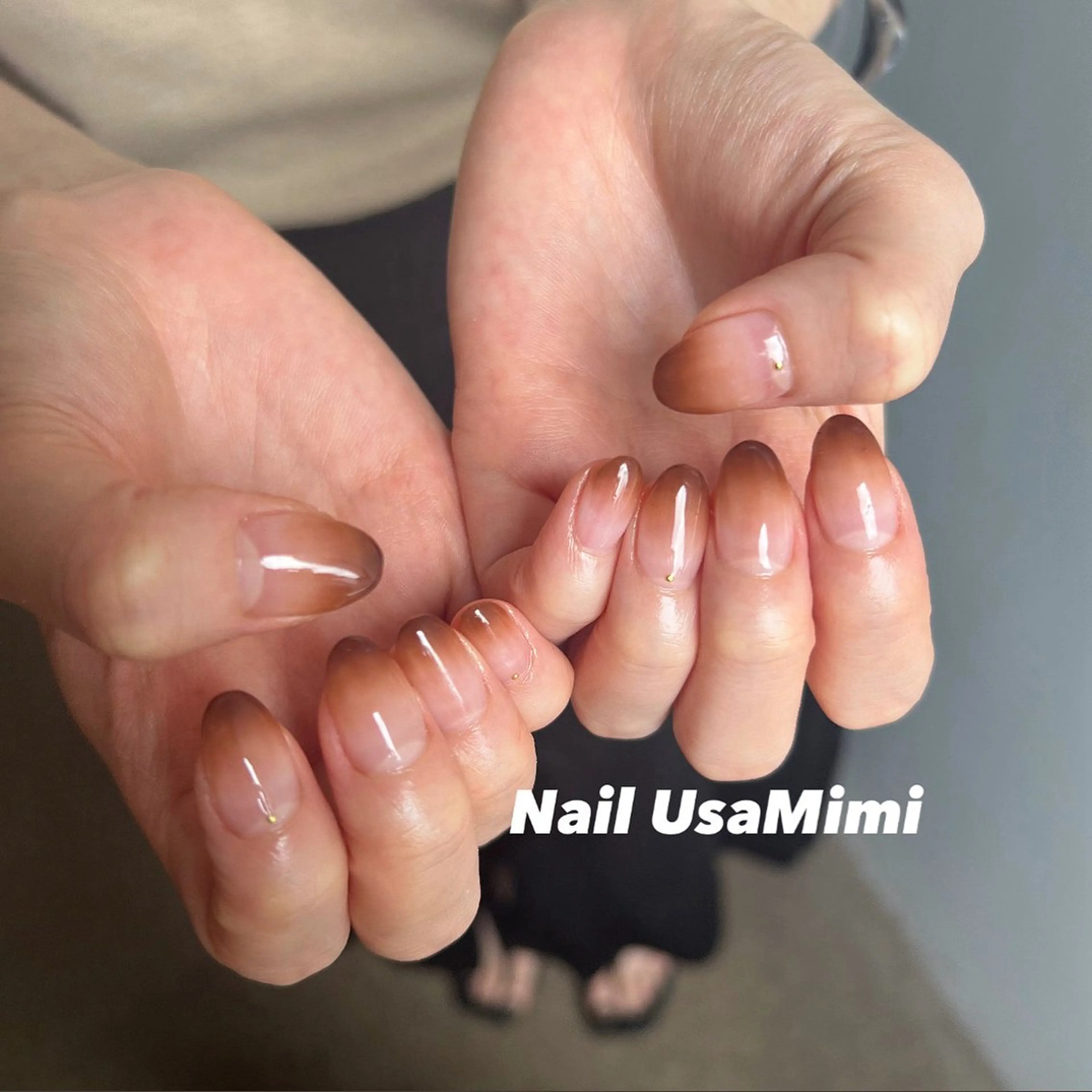 ネイル アートネイル オーロラネイル ブラウン チークネイル フレンチネイル 本町NailUsa Mimi RIKOのネイルデザイン